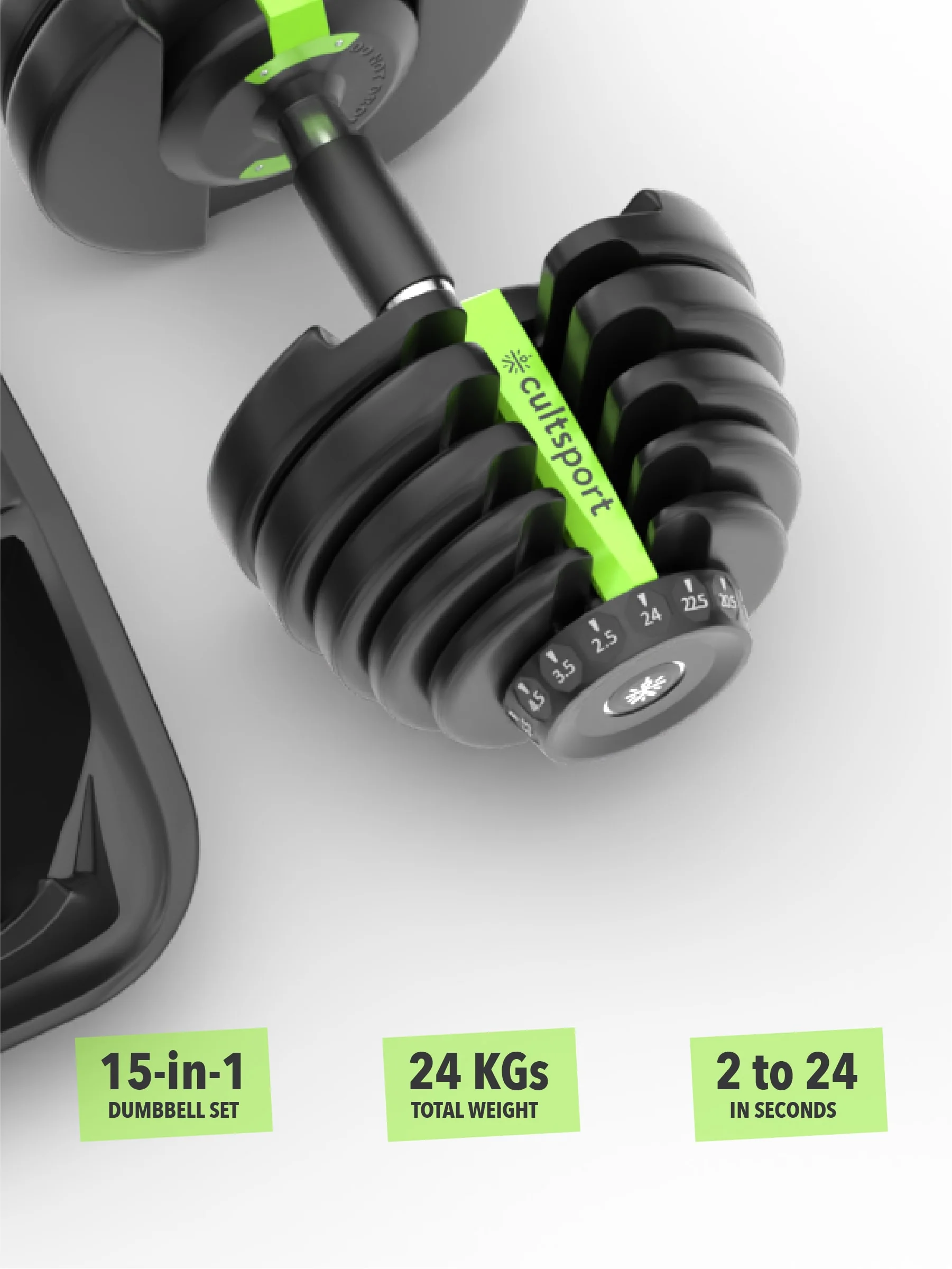 Cult 24x2 kg Compact Adjustable Dumbbells (2.5kg to 24kg), Easy Weight Change: 15-in-1 (Pair of 2-24Kg adjustable Dumbbells) (6 Months extended Warranty only on Cultstore.com) - Image 3