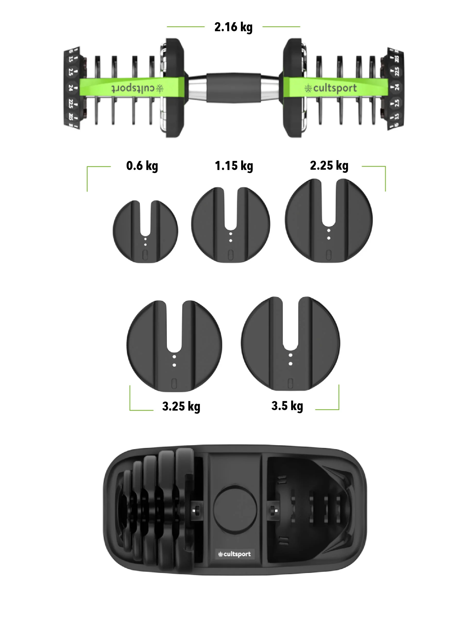 Cult 24x2 kg Compact Adjustable Dumbbells (2.5kg to 24kg), Easy Weight Change: 15-in-1 (Pair of 2-24Kg adjustable Dumbbells) (6 Months extended Warranty only on Cultstore.com) - Image 6