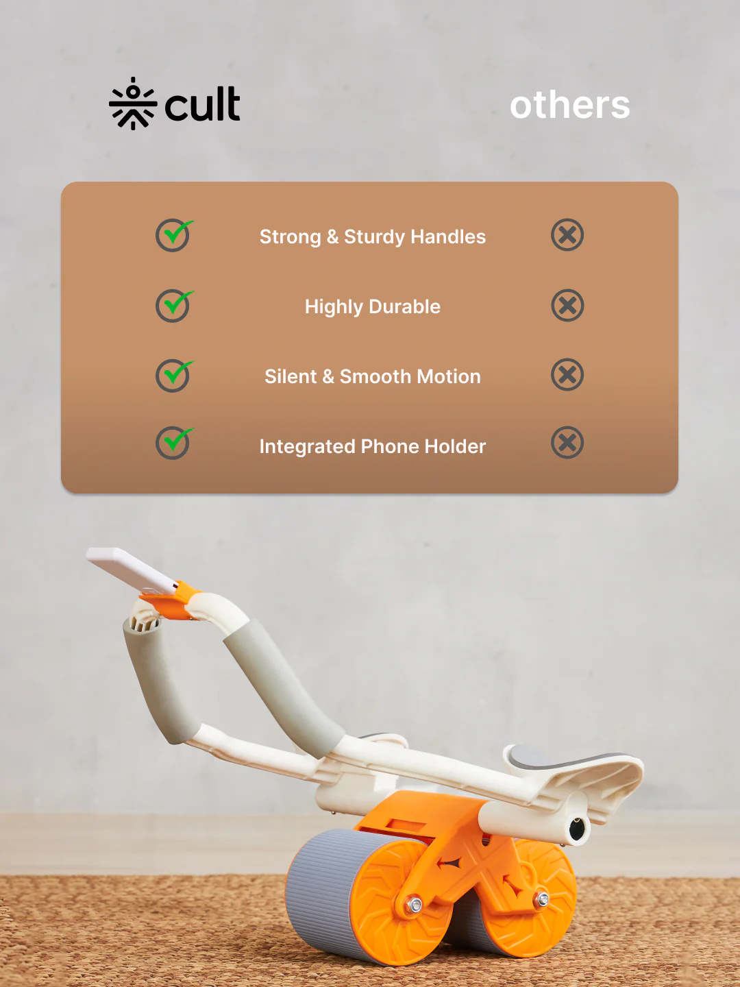 Ab Roller for Men & Women, with Elbow Support, Timer , Mobile Holder - Image 5