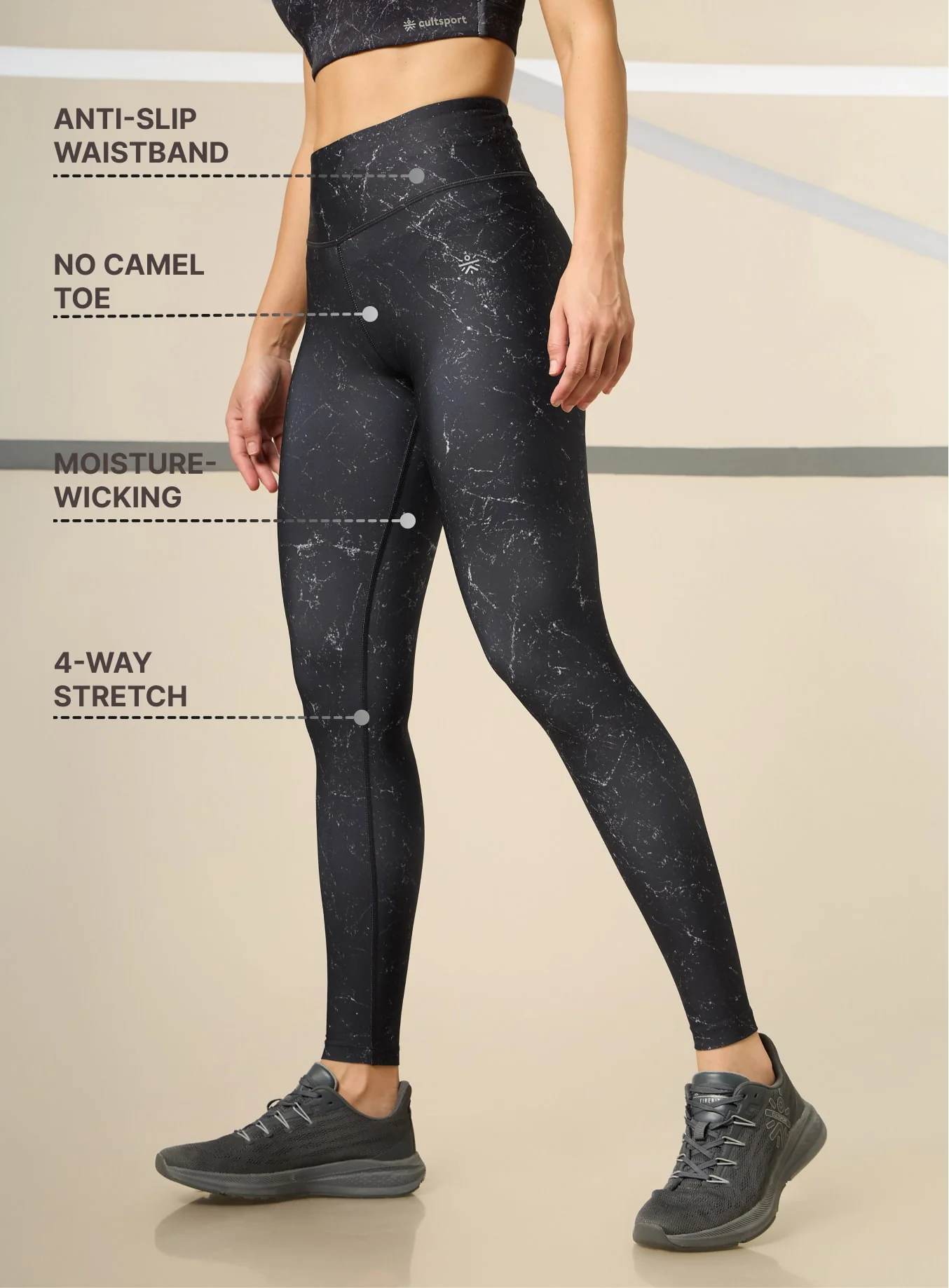 Absolute Fit Black Marble All Over Print Tights - Image 5