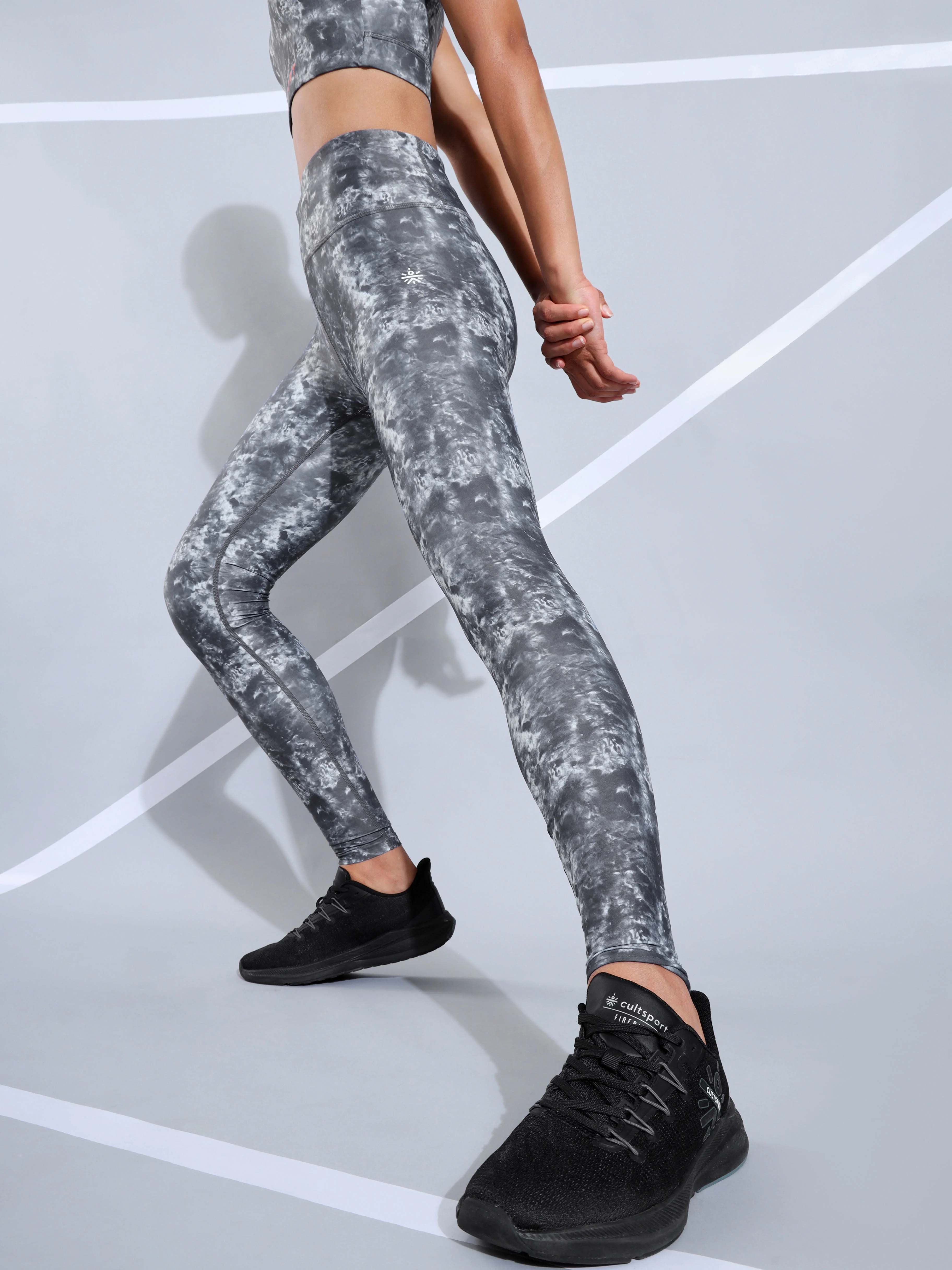 Grey All Over Print Absolute Fit Tights with Back Pocket - Image 3