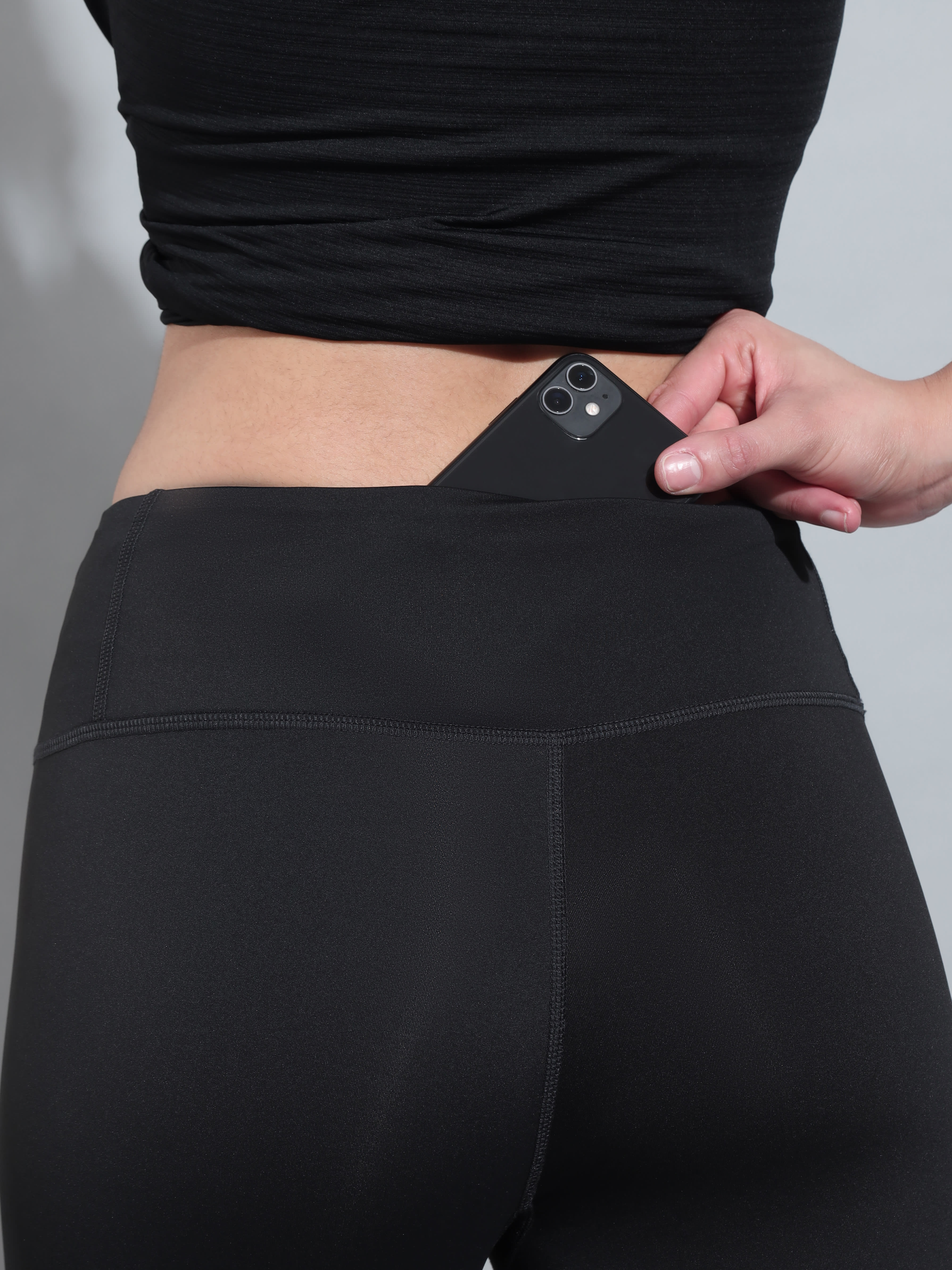 Black Absolute Fit Tights with Contrast Side Panels and Back Pocket - Image 6