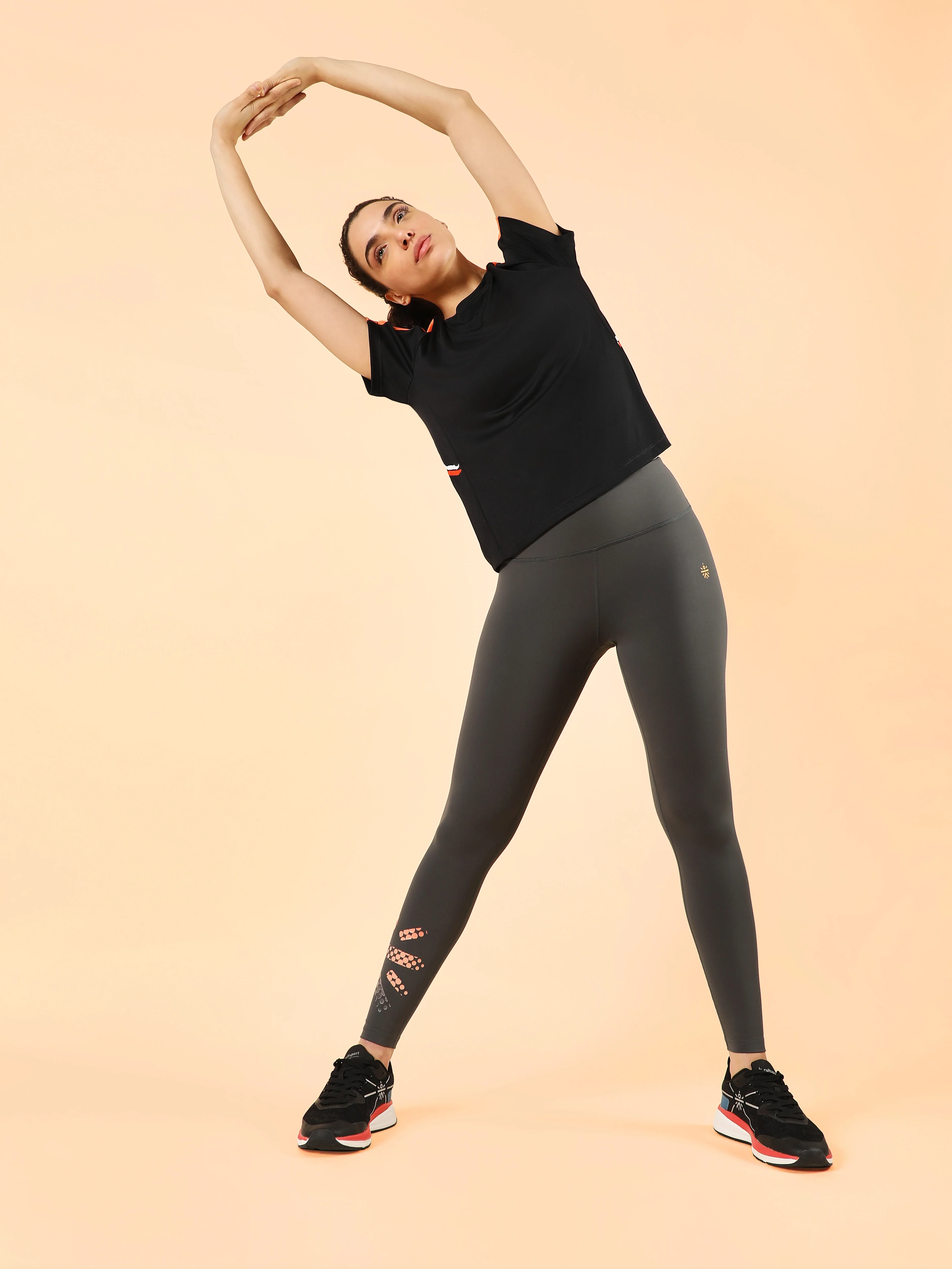 Dark Grey Absolute Fit Tights with Logo Print and Back Pocket - Image 3