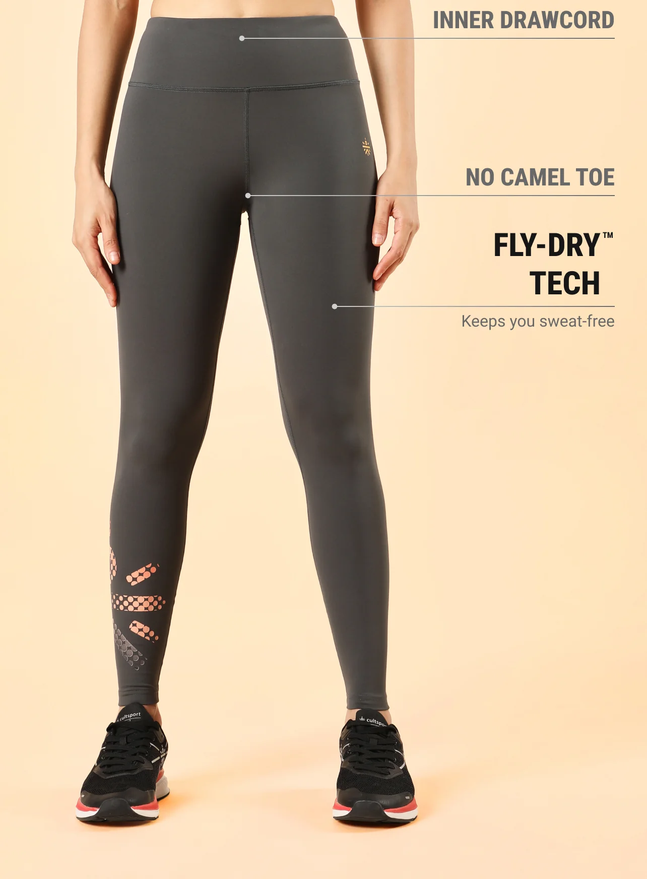 Dark Grey Absolute Fit Tights with Logo Print and Back Pocket - Image 4