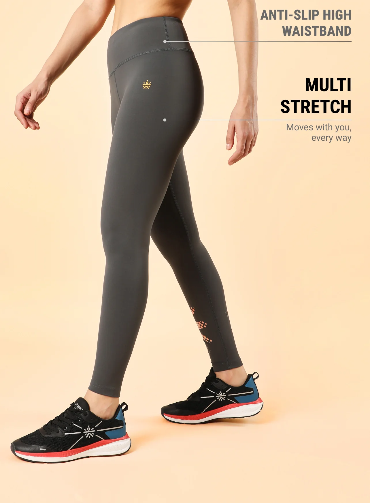 Dark Grey Absolute Fit Tights with Logo Print and Back Pocket - Image 5