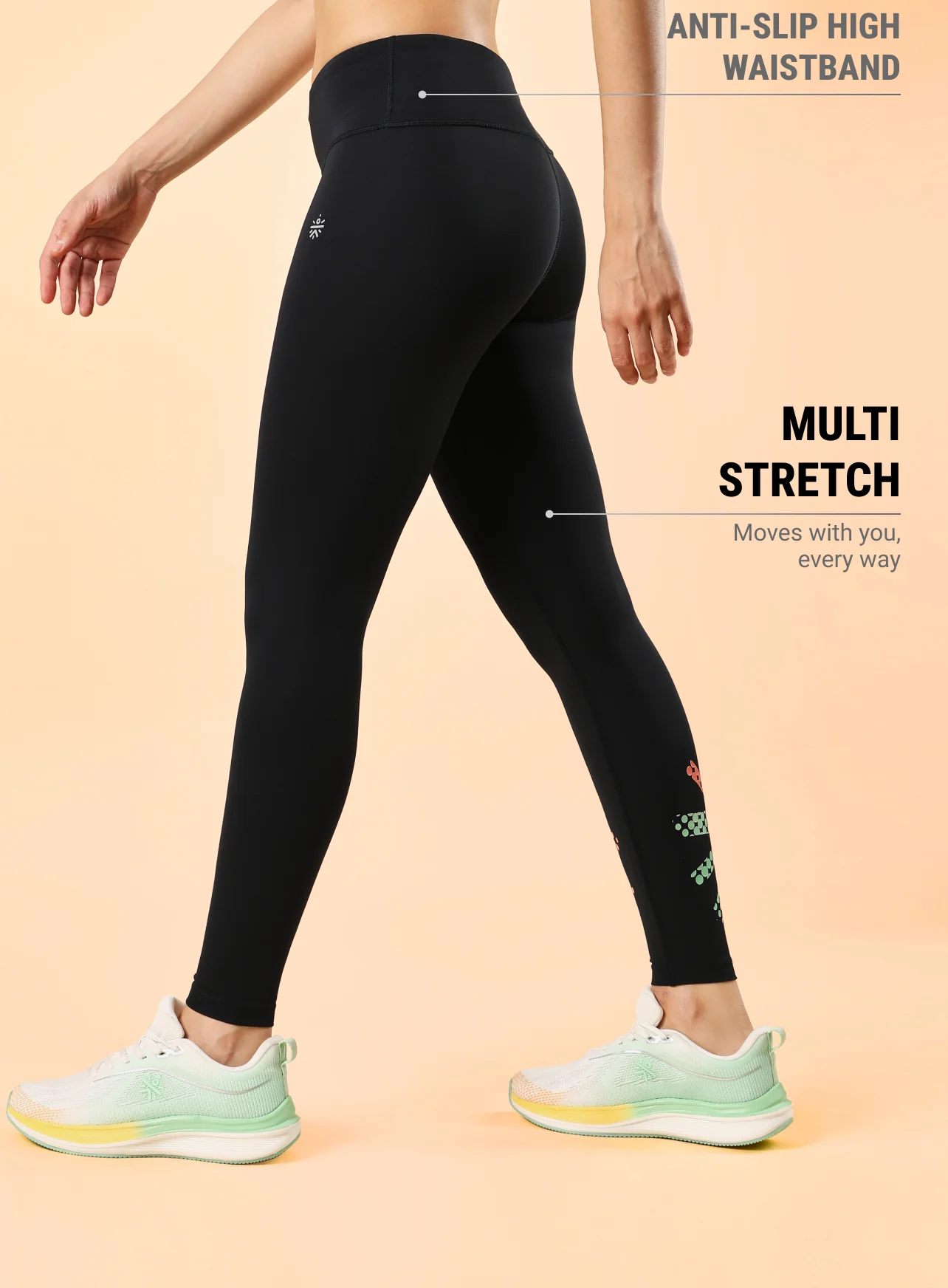 Black Absolute Fit Tights with Logo Print and Back Pocket - Image 5