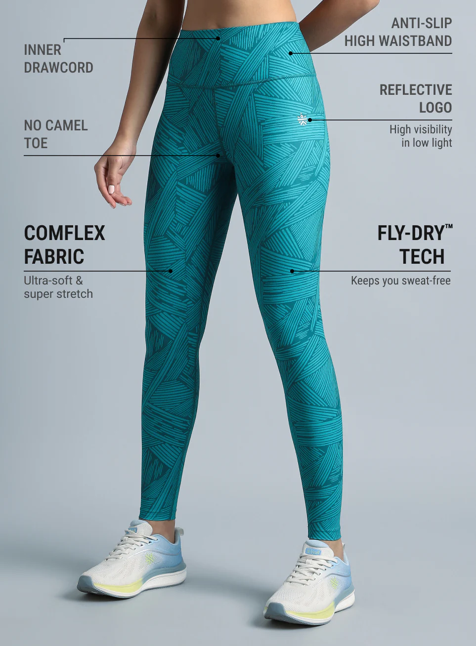 Teal All Over Print Absolute Fit Tights with Back Pocket - Image 5