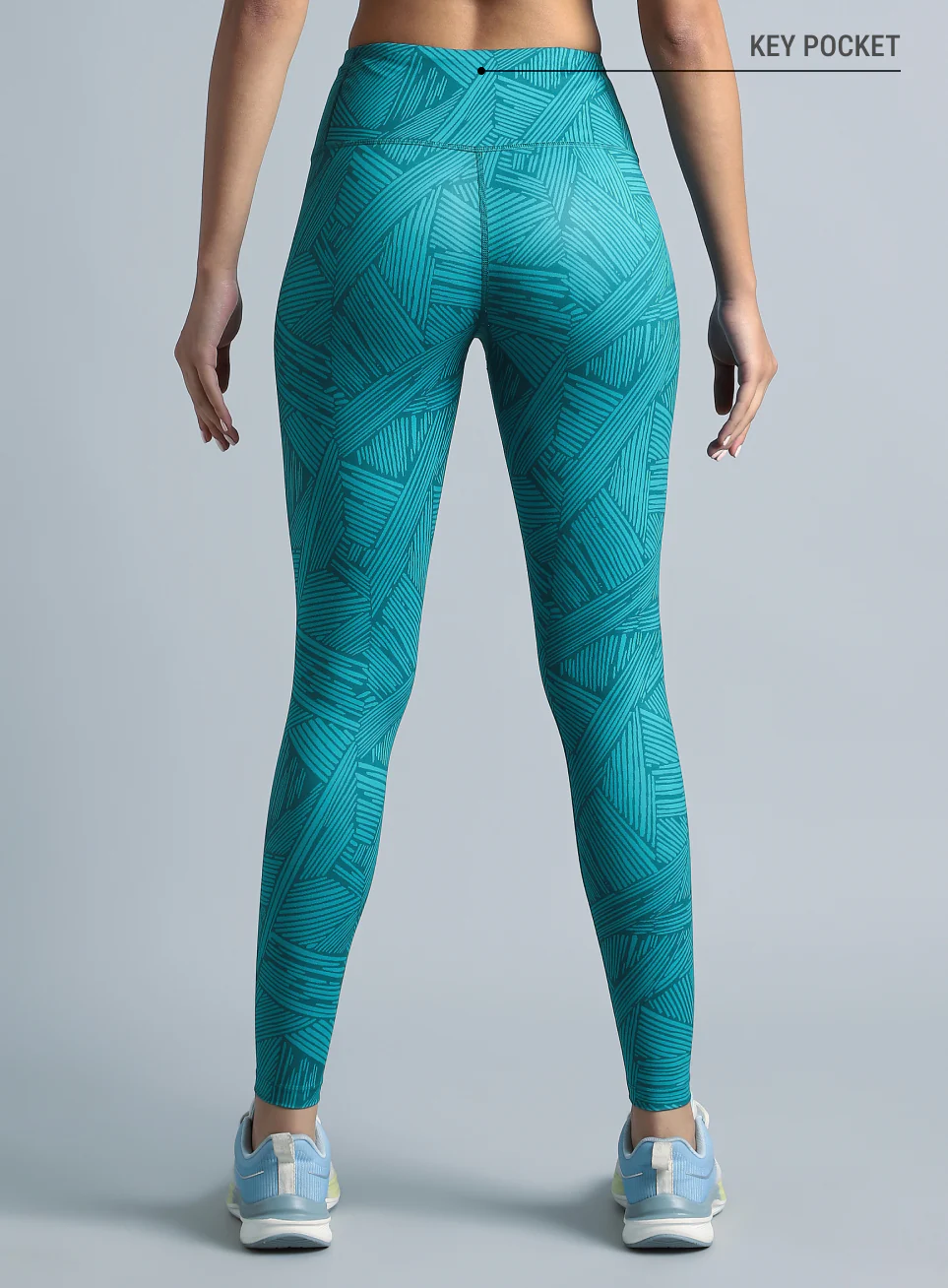 Teal All Over Print Absolute Fit Tights with Back Pocket - Image 6