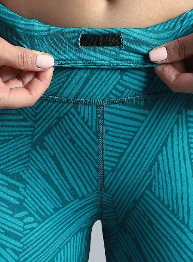 Teal All Over Print Absolute Fit Tights with Back Pocket - Image 9