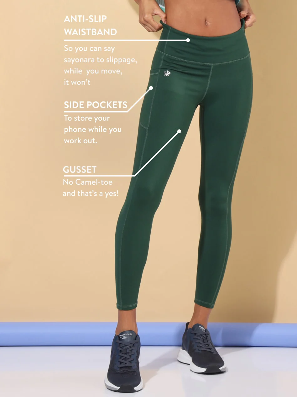 AbsoluteFit Essential Green Tights With Pockets - Image 3
