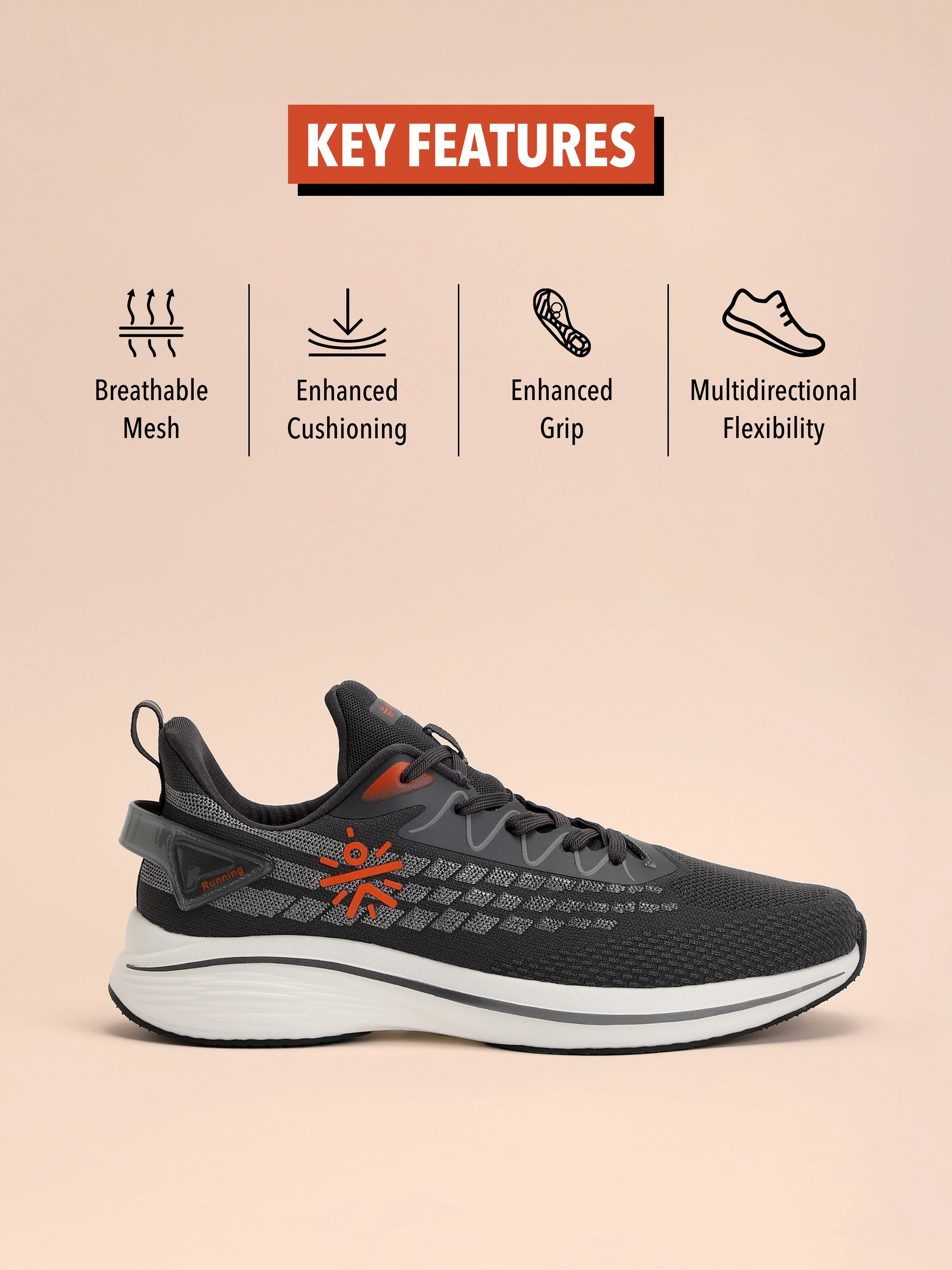 cult Active Men Running Shoes - Dark Grey - Image 3