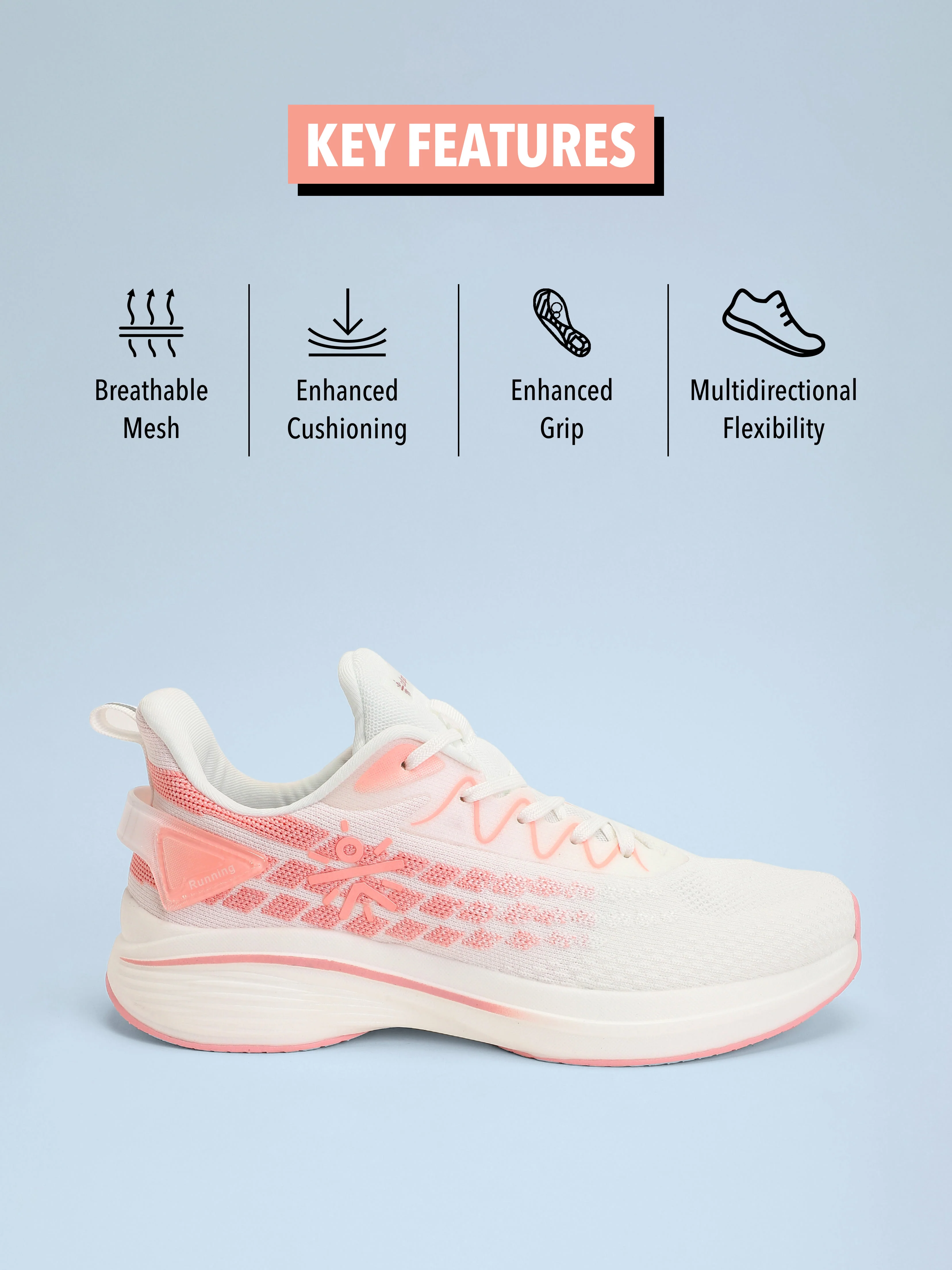 cult Active Women Running Shoes - White/Peach - Image 3