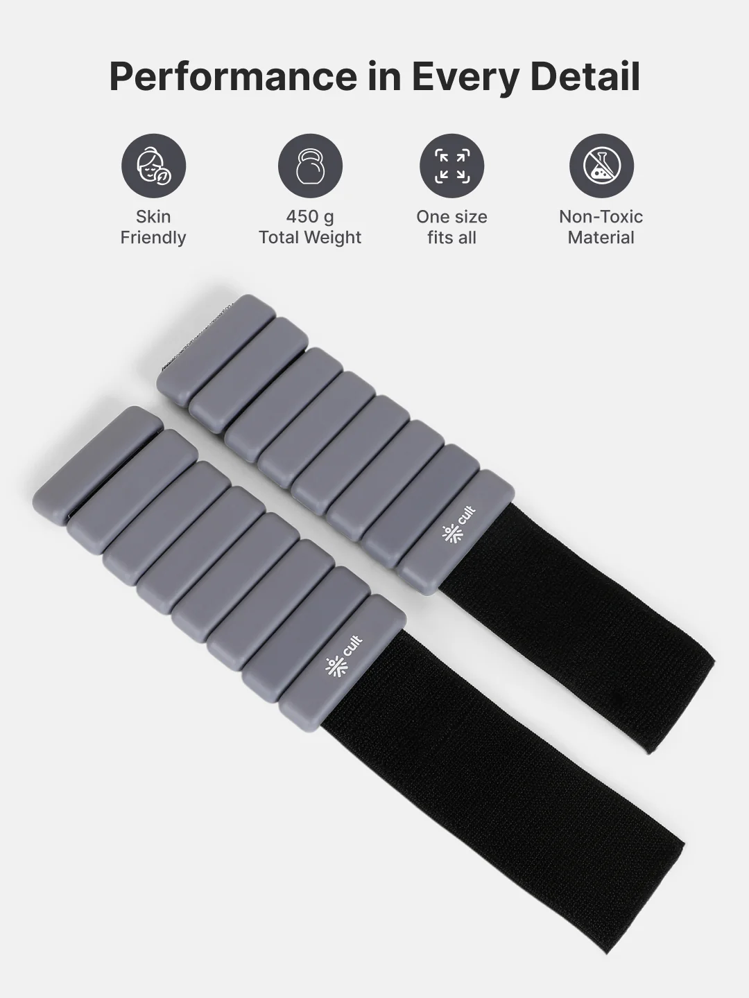 Adjustable Ankle and Wrist Weights (225 g x 2) pair with Removable 20 g Slots Grey  Lightweight Fitness Weights for Walking, Yoga & Pilates - Image 3