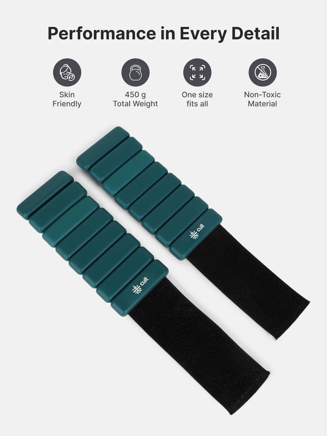 Adjustable Ankle and Wrist Weights (450 g x 2) pair with Removable 60 g Slots Green Customisable Weights for Running, Walking, Yoga & Workouts - Image 3
