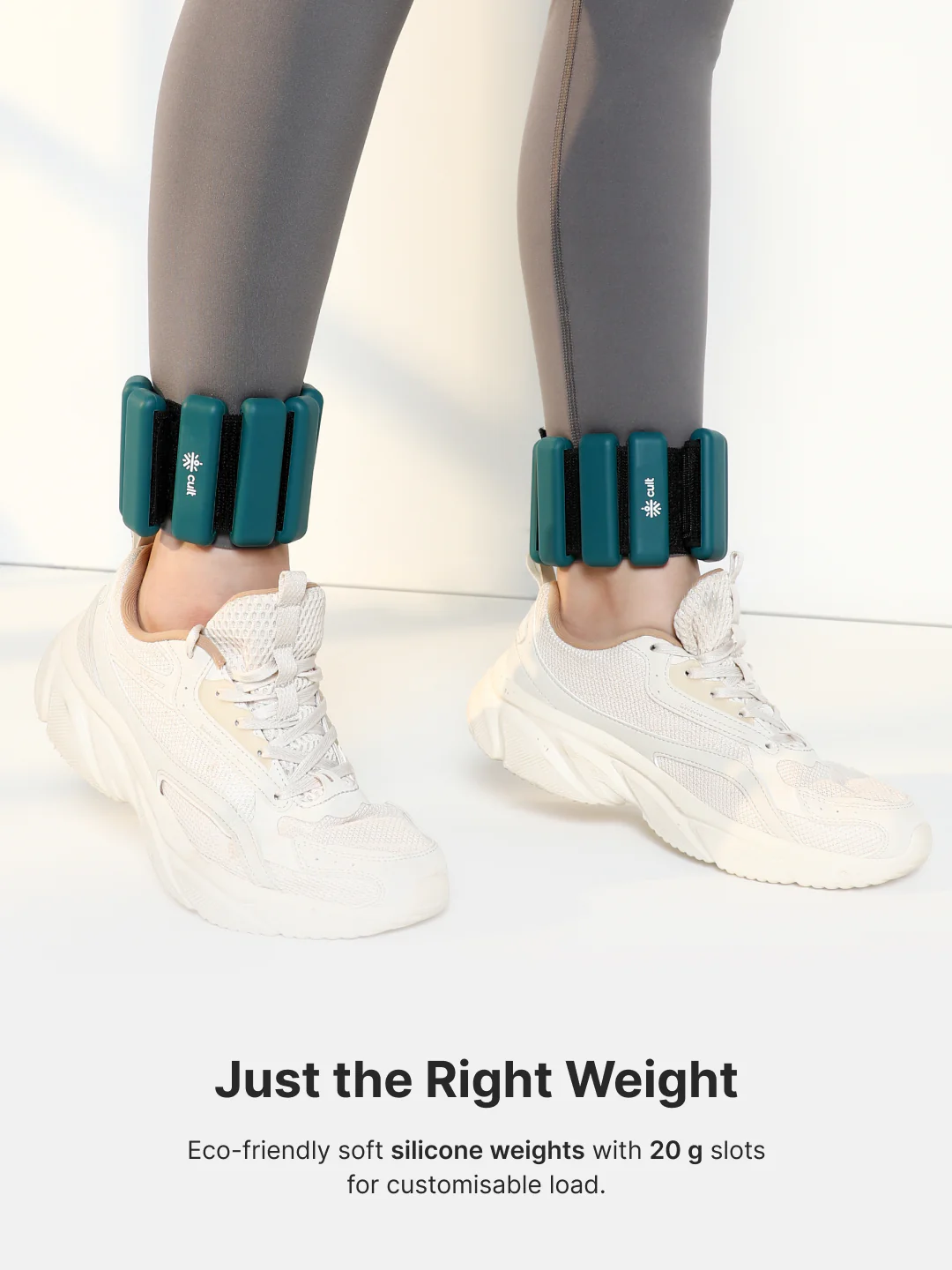 Adjustable Ankle and Wrist Weights (450 g x 2) pair with Removable 60 g Slots Green Customisable Weights for Running, Walking, Yoga & Workouts - Image 5