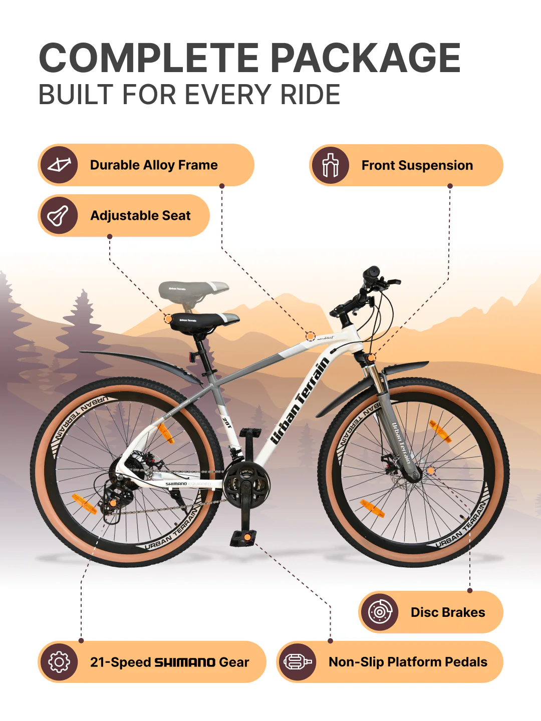 Aeroblast Mountain Bike Alloy Frame 21 Speed Cycle 29 inch With Front Suspension, Triple Wall Rim and Dual Disc Brakes, Ideal For 5.6 ft to 6 ft & above, 15+ Years, Unisex (WhiteGrey) - Image 2