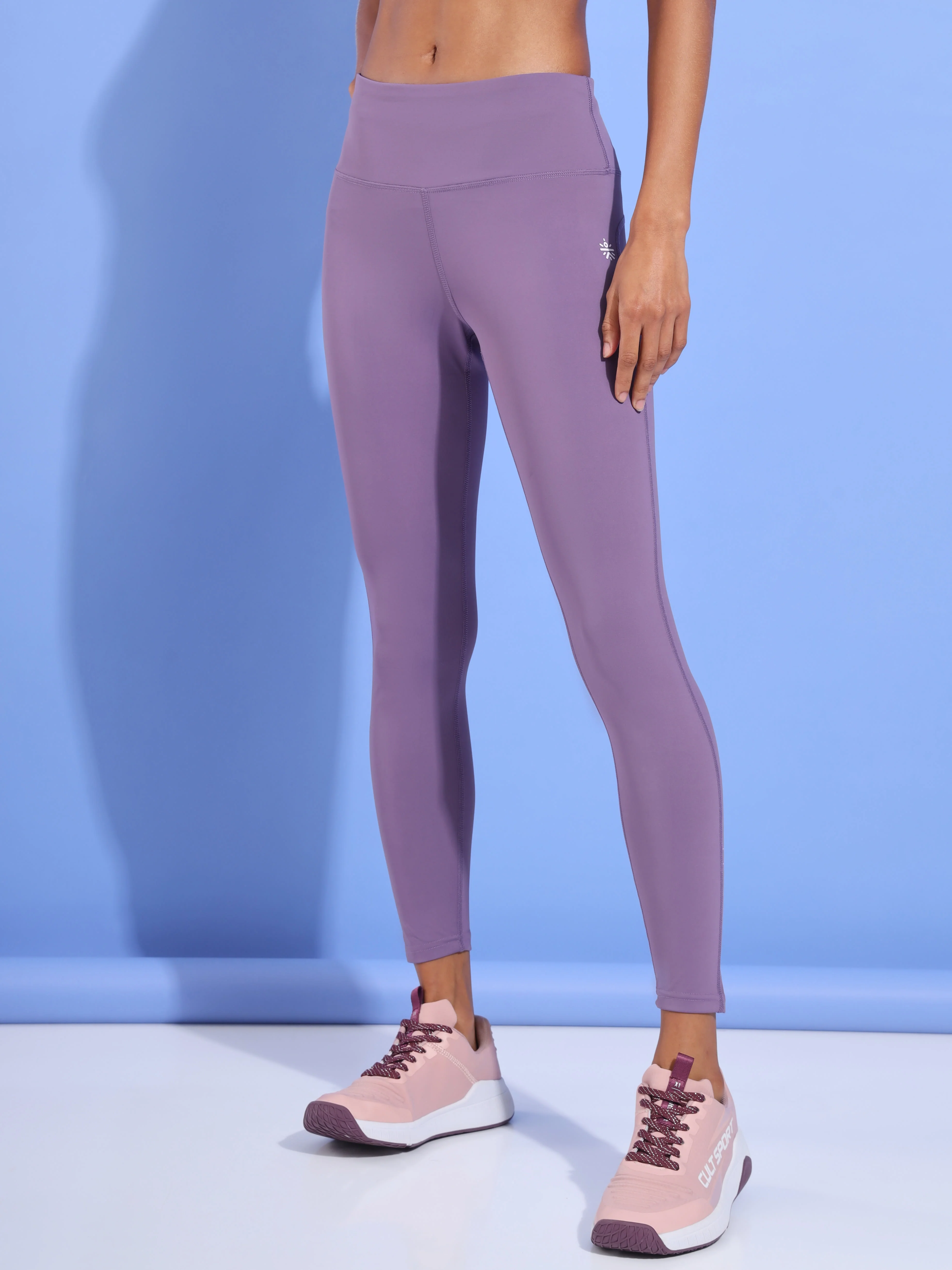 Purple All Day Active Solid Tights for Women - Image 2