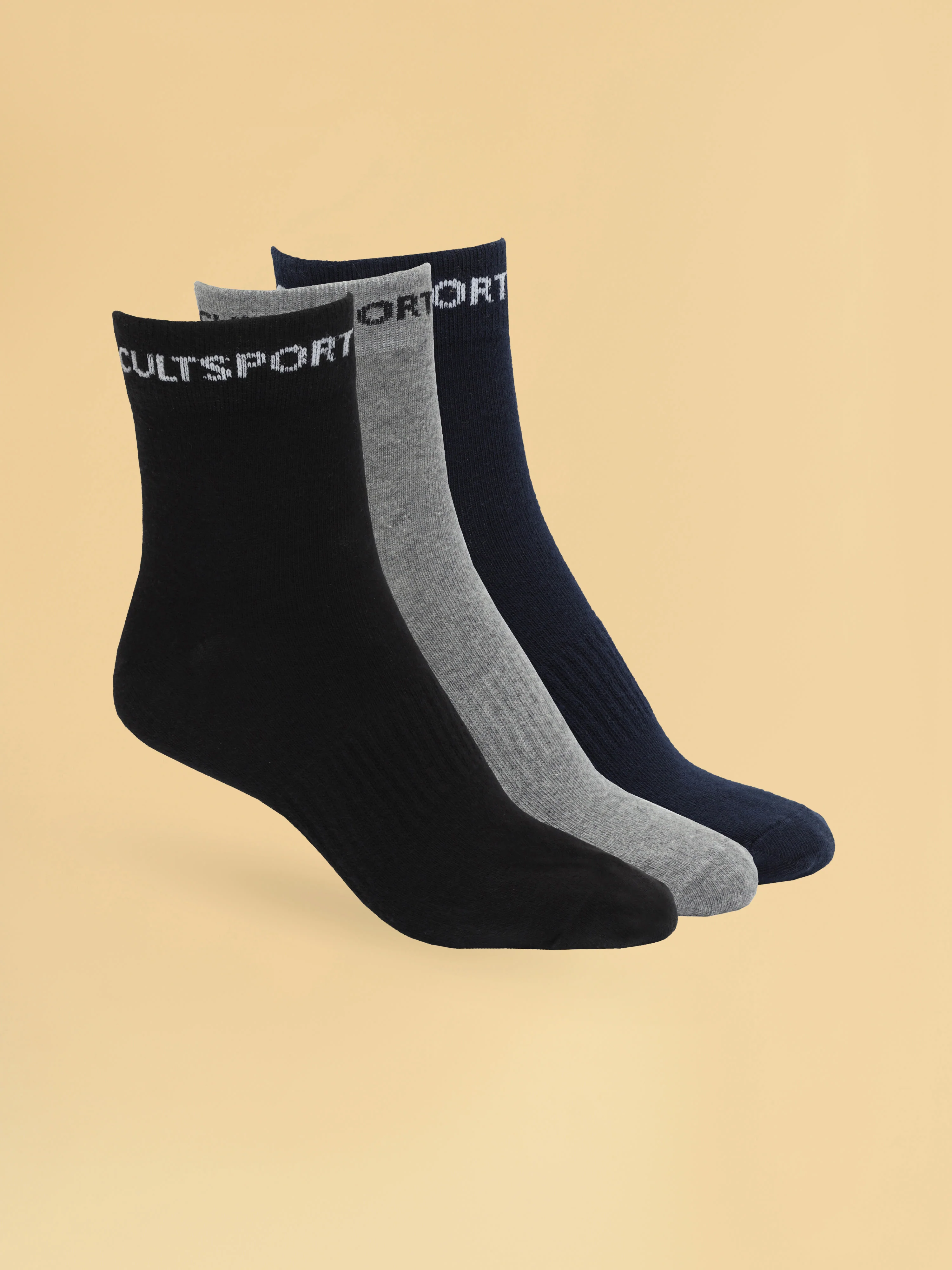 Sports Ankle Lengt Pack of 3 Black,Grey & Navy Men's Socks - Image 2