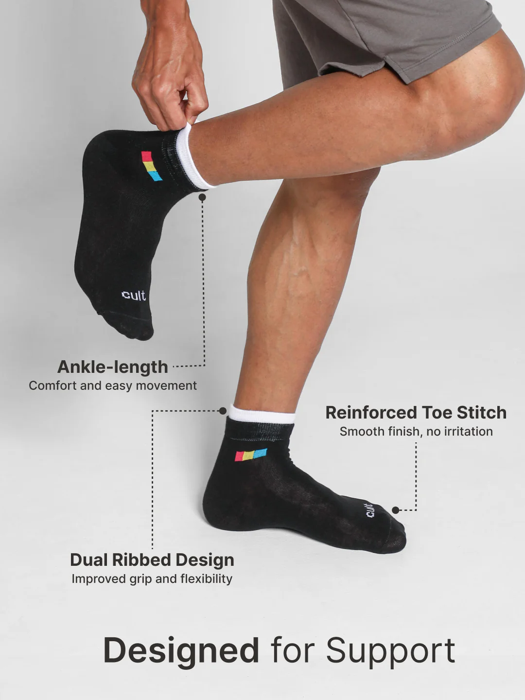 Ankle Length Sports Pack of 3 Multicolour Cotton Blend Men Socks Breathable, Sweat-Absorbent & Comfortable - Image 5