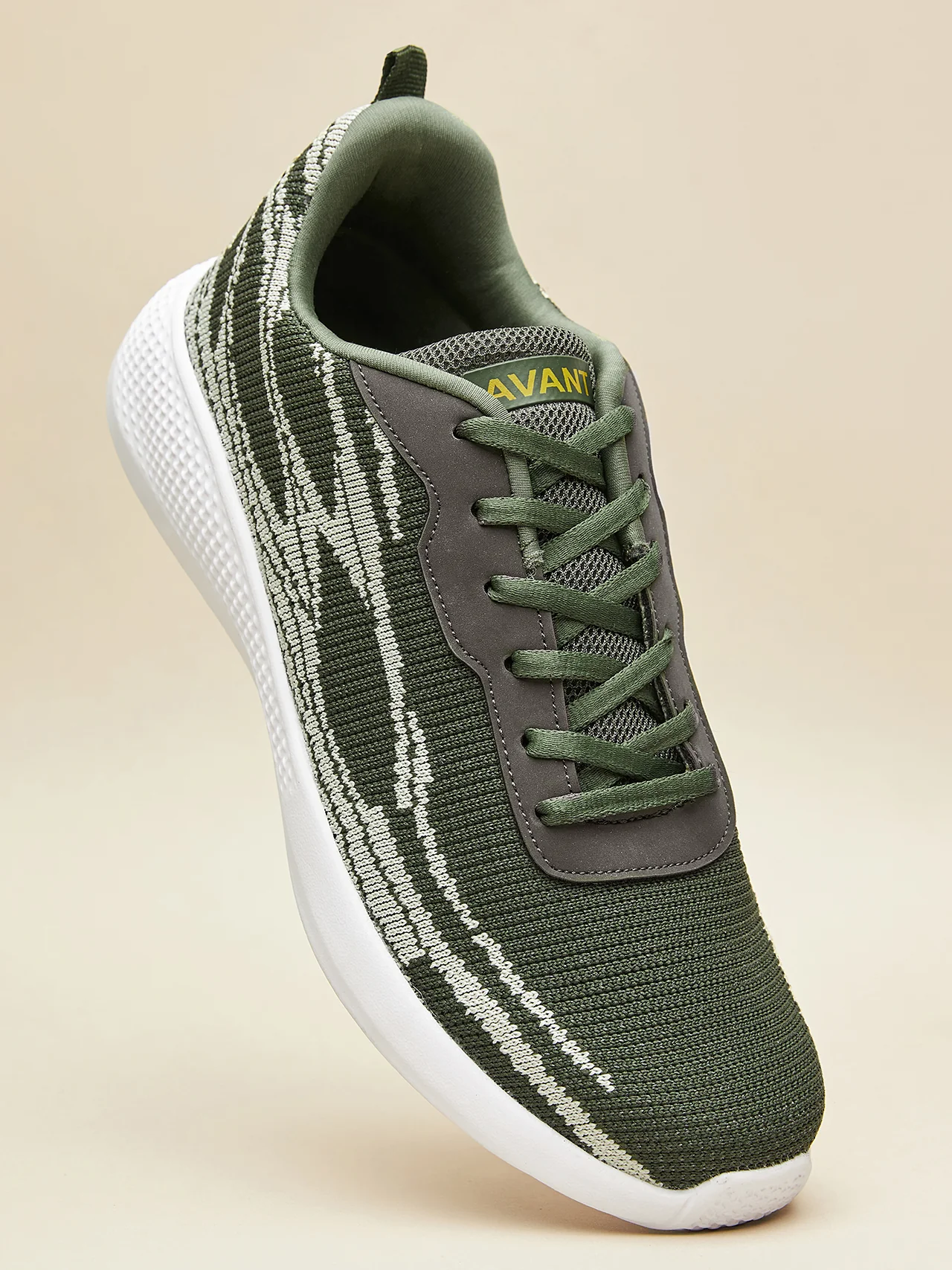 Avant Men's Dual Tone Knitted Walking Shoes-Olive - Image 3