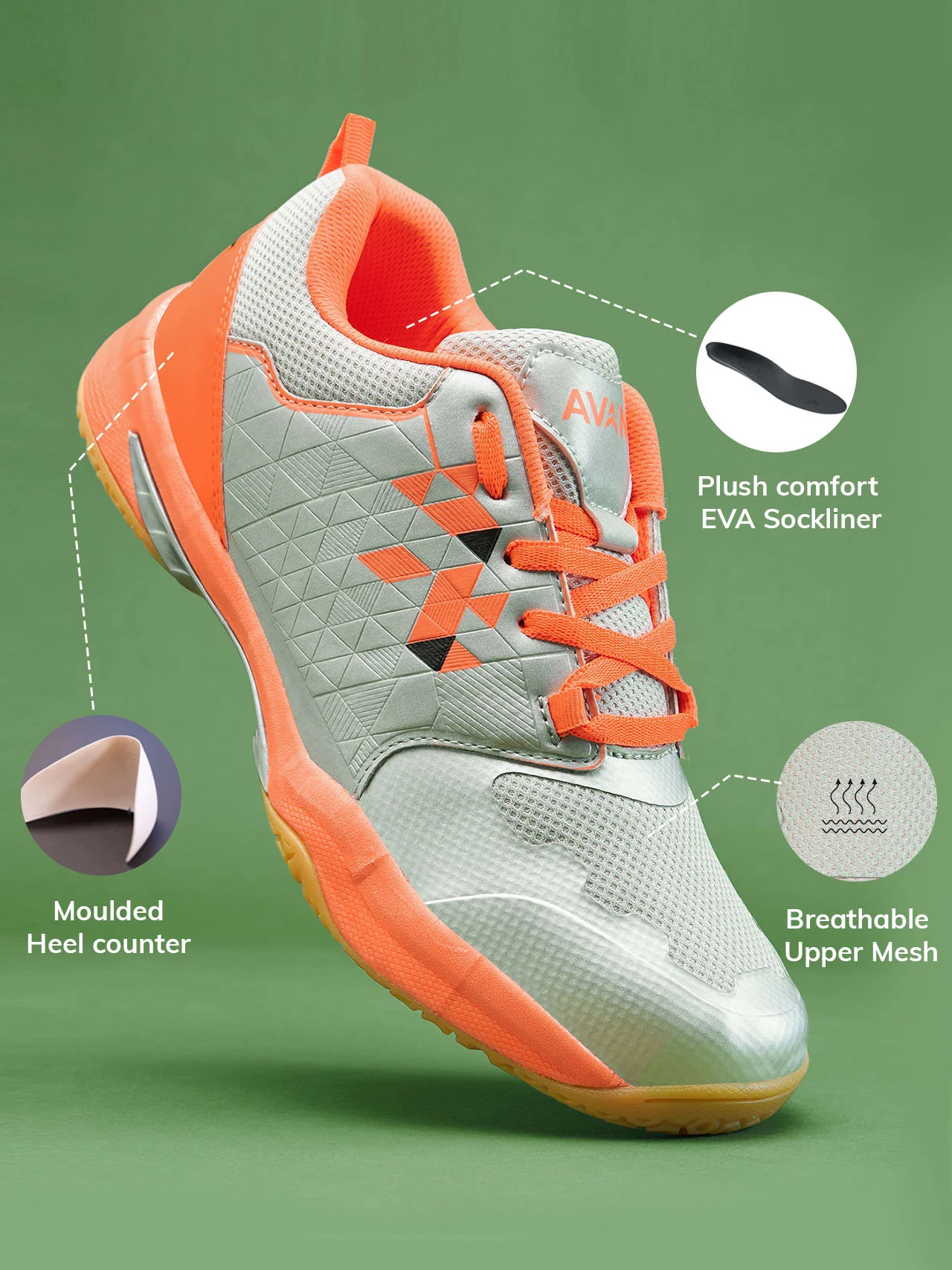 Avant Men's FluidX 2.0 Badminton Shoes-Grey/Orange - Image 3