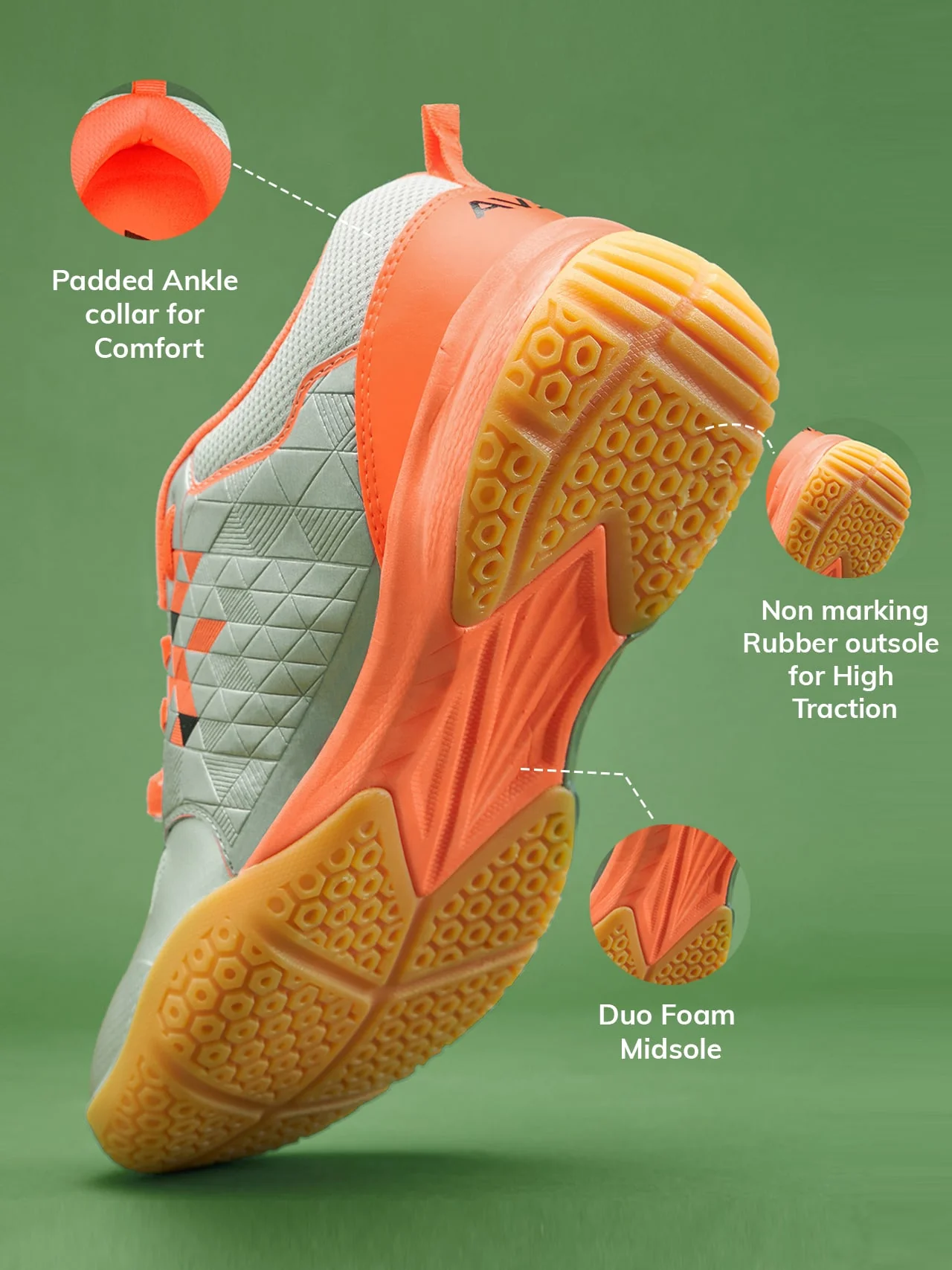 Avant Men's FluidX 2.0 Badminton Shoes-Grey/Orange - Image 4
