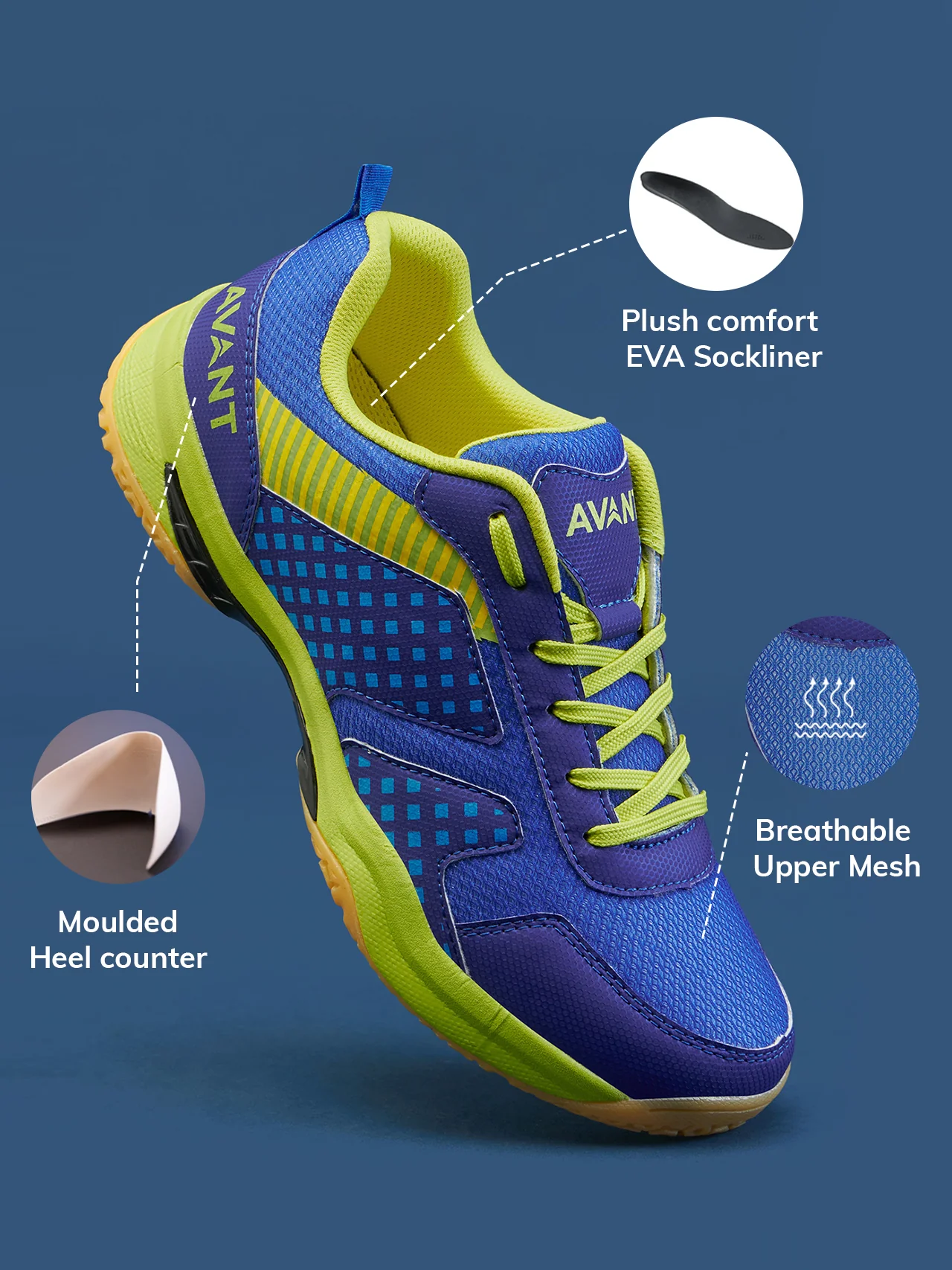 Avant Men's FluidX Badminton Shoes- Blue/Yellow - Image 4