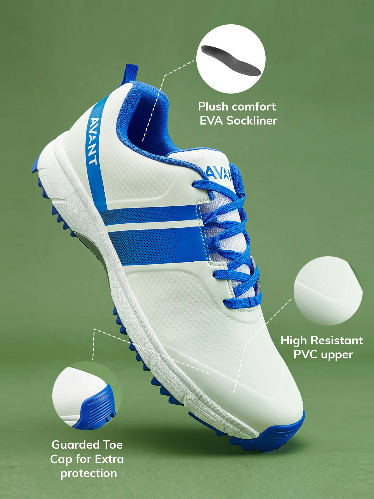 Avant Men's PaceMax Cricket Shoes-White/Blue - Image 3