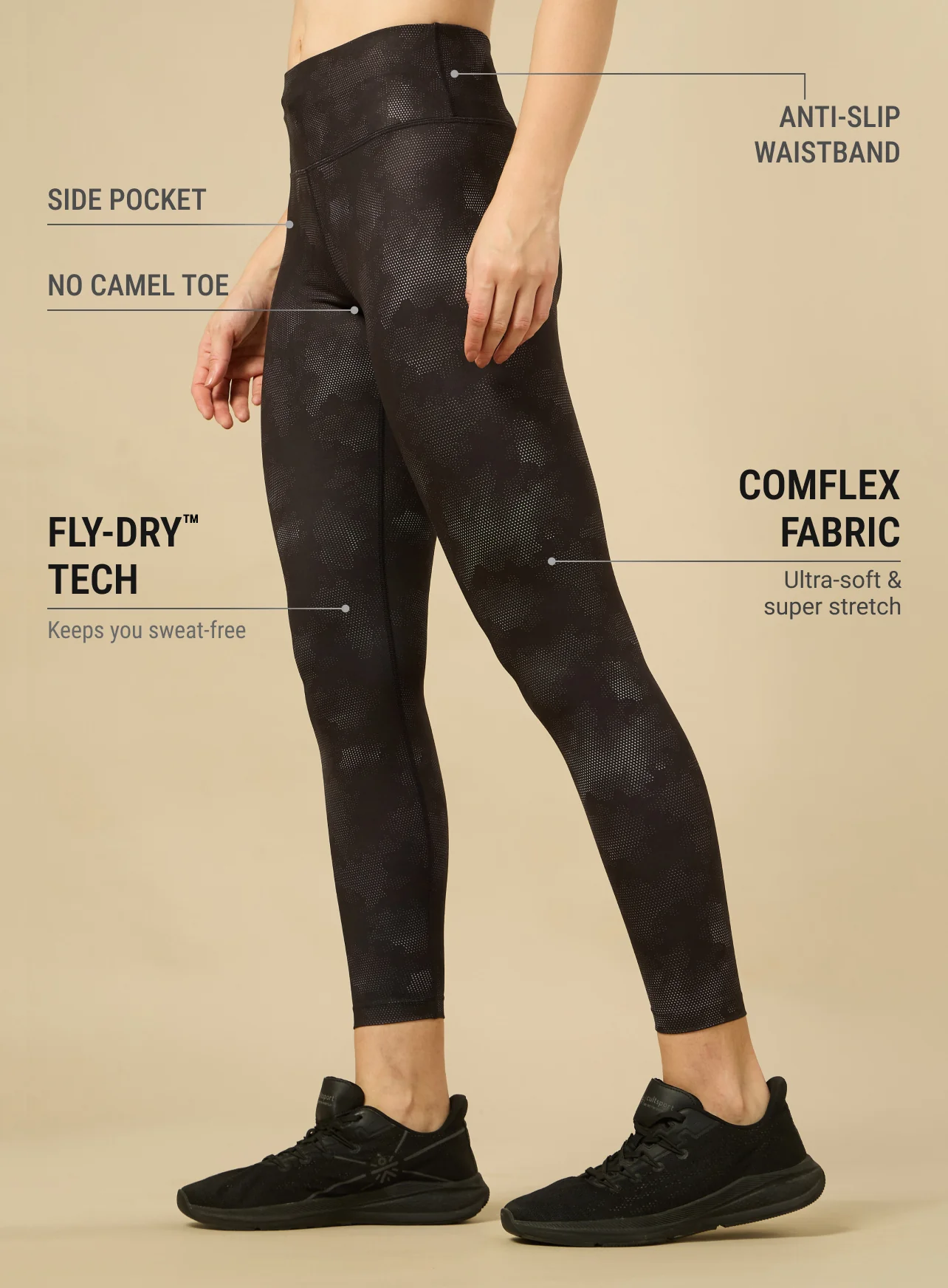 Black Printed Performance Tights - Image 3