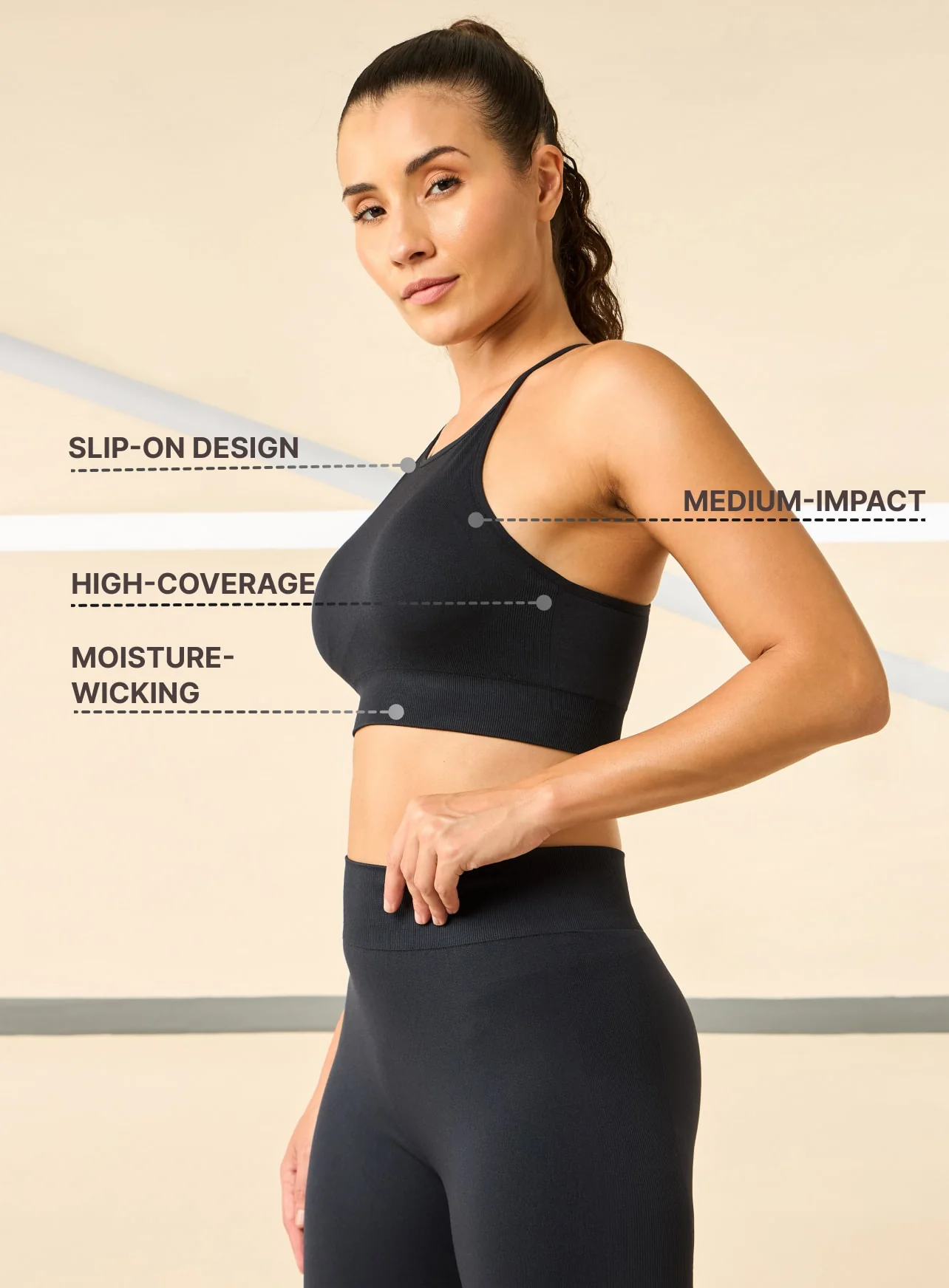 Black Seamless Medium-Support High-Coverage Sports Bra - Image 5