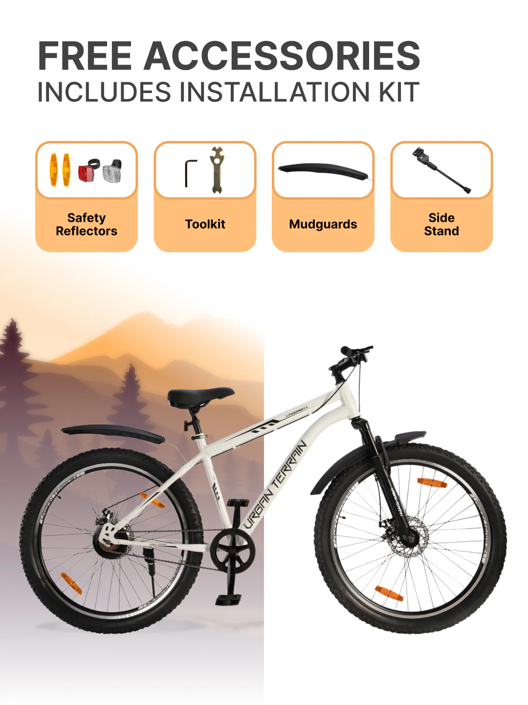 UT5000S27.5 Mountain Cycle Steel Single Speed Cycle 27.5 inch, Dual Disc Brakes, Front Suspension, Double Wall Alloy Rim, White - Image 6