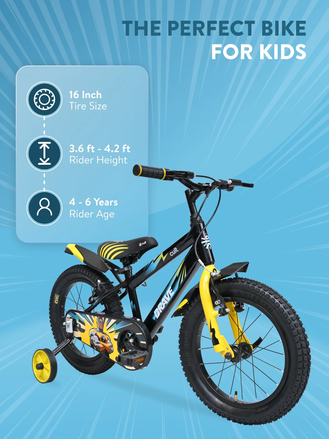 Brave 16T Black Steel Kids Bike with Single Wall Rim, Rigid Fork and Free Trainer Sessions and Cycling Event - Image 8