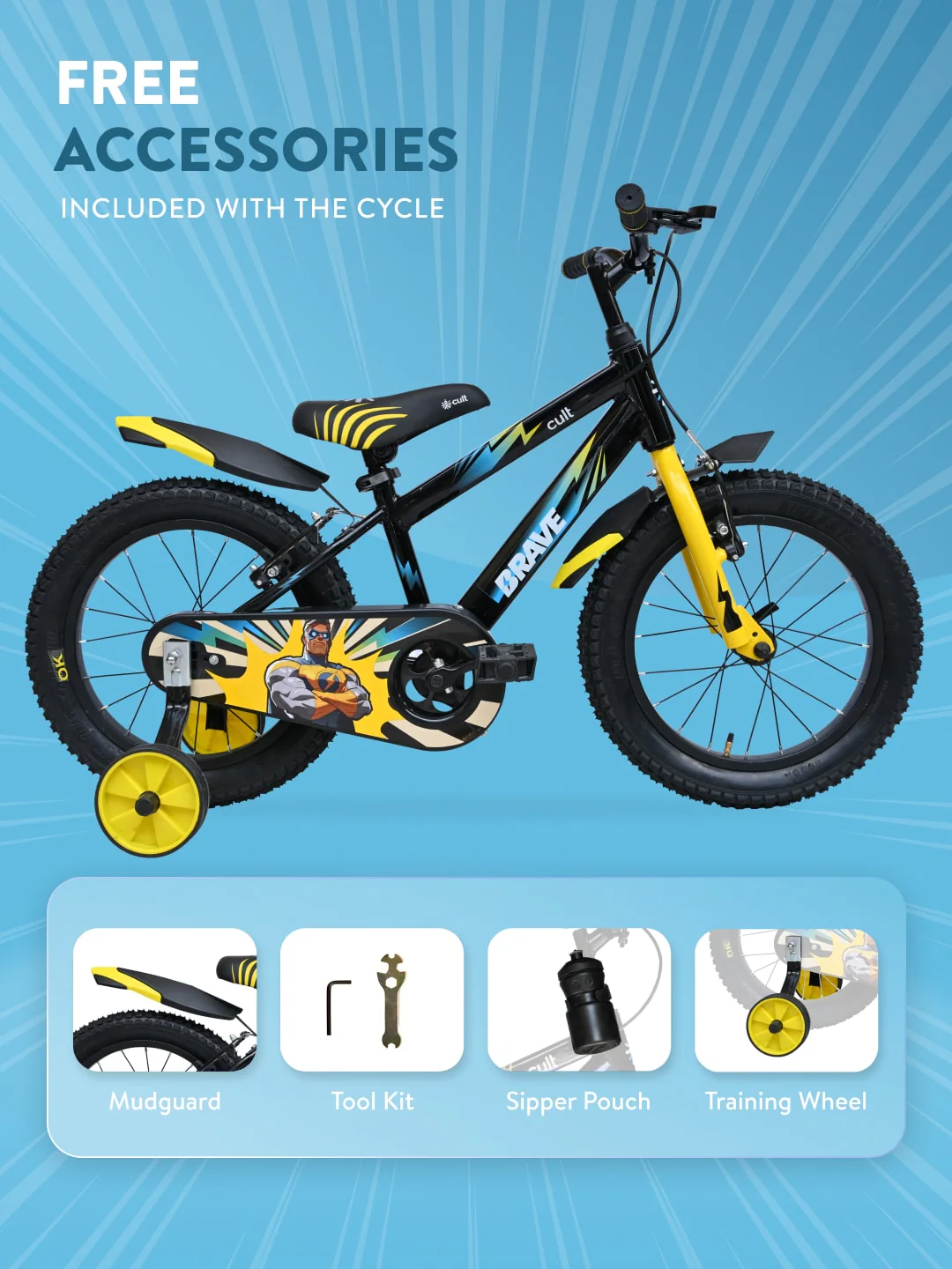 Brave 16T Black Steel Kids Bike with Single Wall Rim, Rigid Fork and Free Trainer Sessions and Cycling Event - Image 9