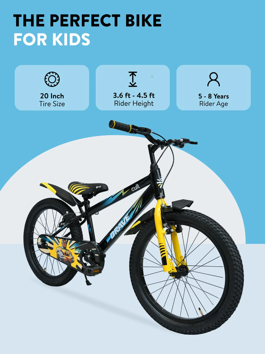 Brave 20T Black Steel Kids Bike with Single Wall Rim, Rigid Fork and Free Trainer Sessions and Cycling Event - Image 9