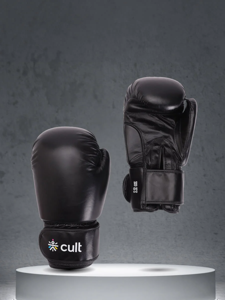 cult Premium Leather Boxing Gloves for Men & Women Foam Padding Thickness 35 mm Punching Bag Gloves for Boxing, Training, Kickboxing, Muay Thai, MMA Boxing Gloves Black - Image 2
