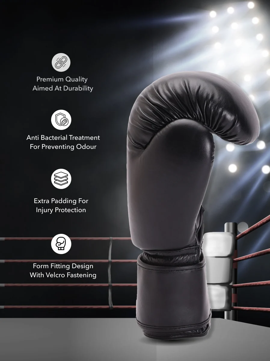 cult Premium Leather Boxing Gloves for Men & Women Foam Padding Thickness 35 mm Punching Bag Gloves for Boxing, Training, Kickboxing, Muay Thai, MMA Boxing Gloves Black - Image 3