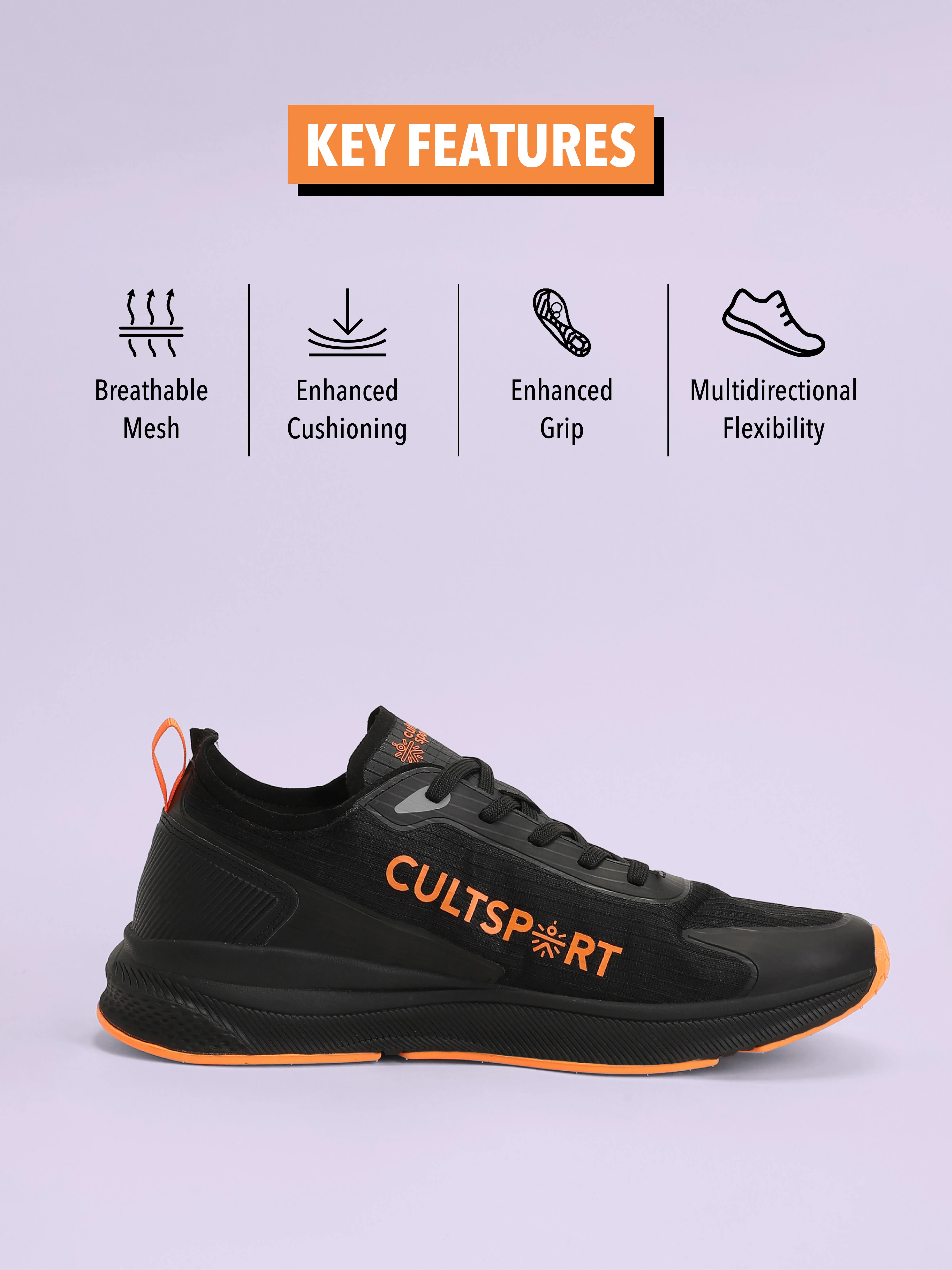 cult Comfort Men Running Shoes - Black/Orange - Image 3