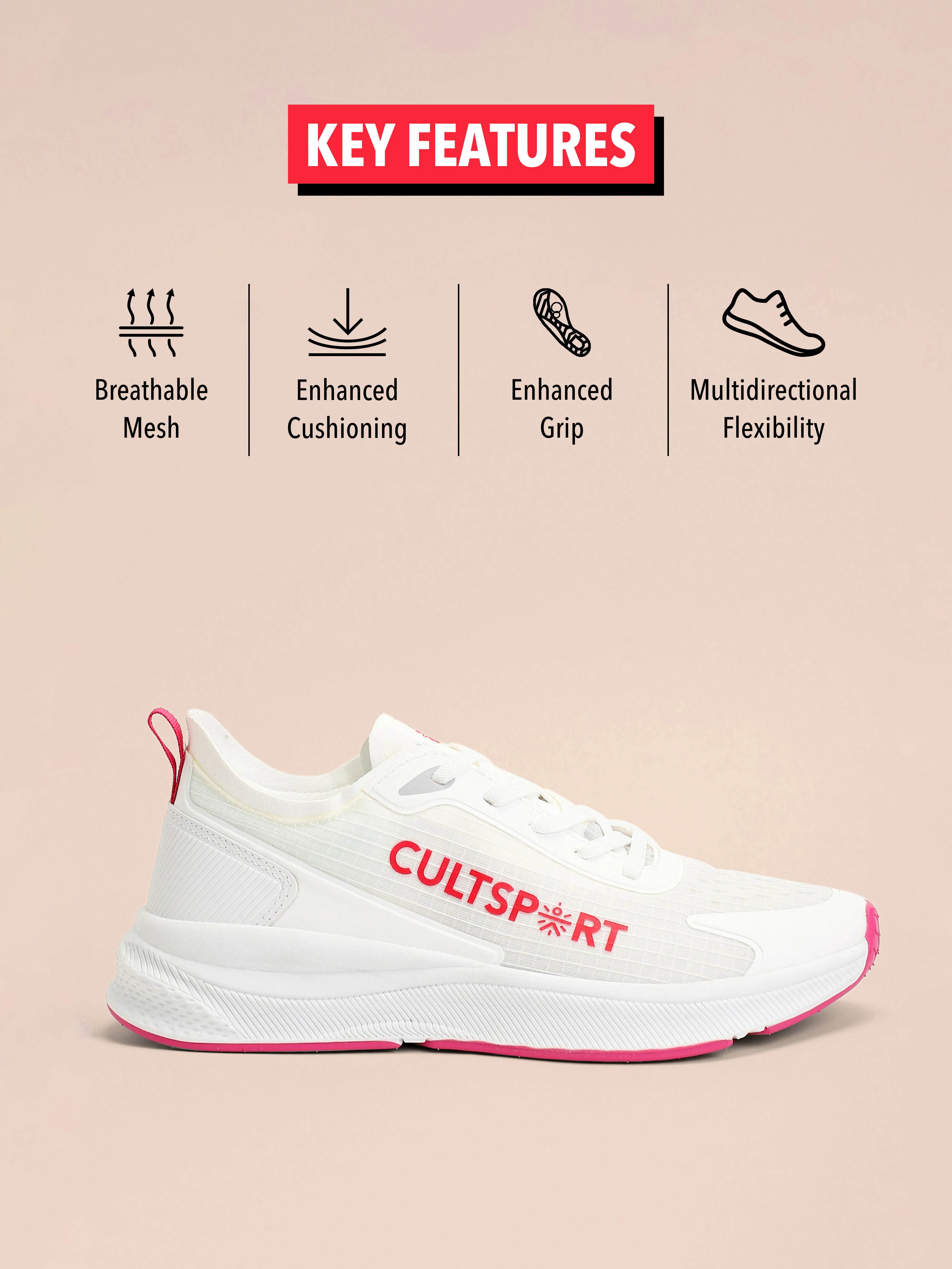 cult Comfort Women Running Shoes - White/Red - Image 3