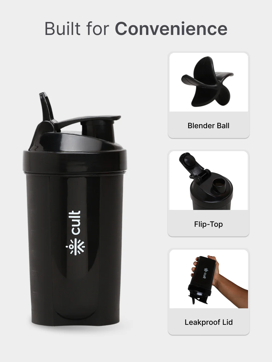 Compact 12L Gym Bag with Shoulder Strap & 600ml Shaker Bottle with Mixer Ball  Black - Image 6
