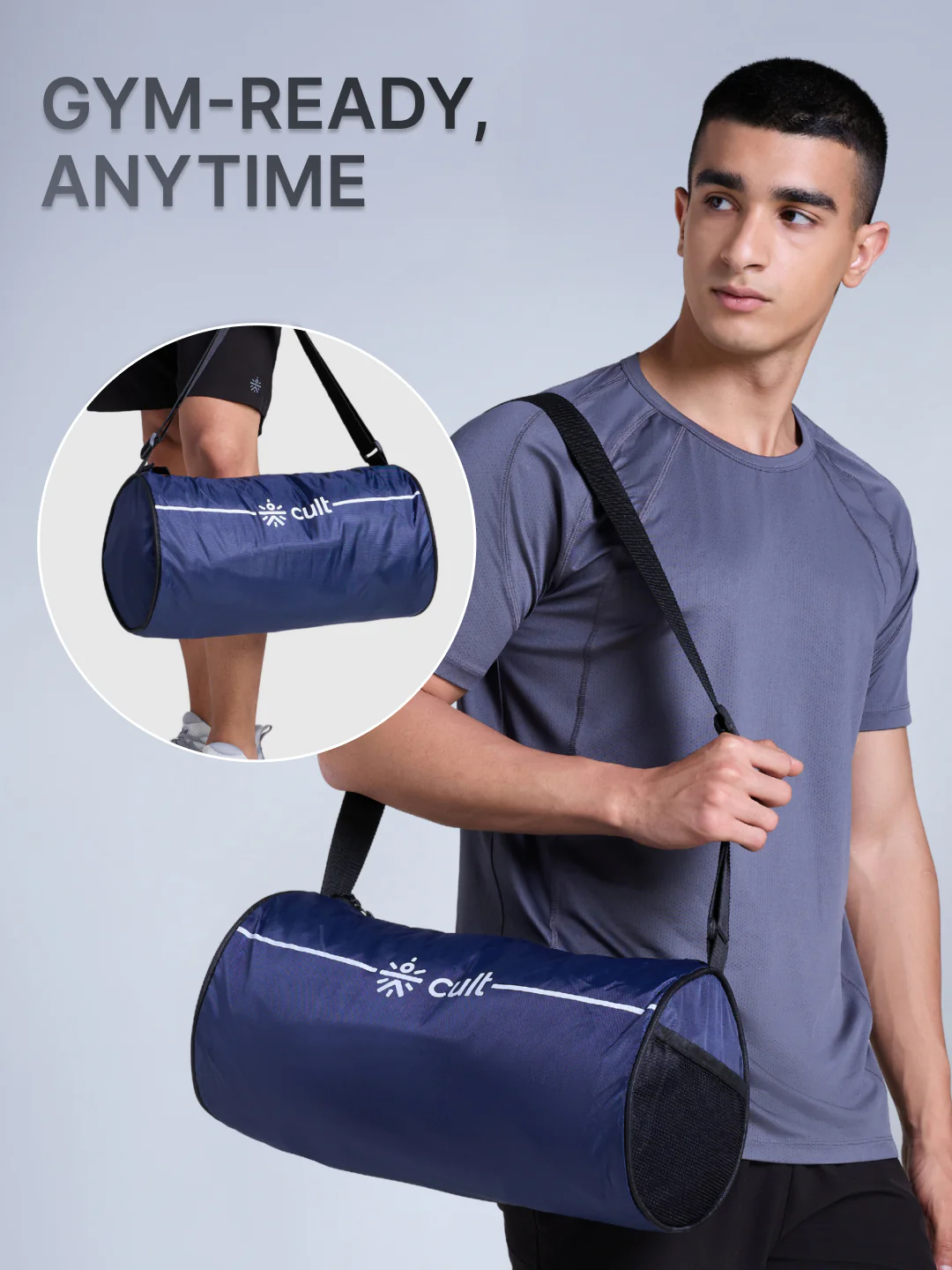 Compact 12L Gym Bag with Shoulder Strap Blue & 500ml Shaker Bottle with Mixer Ball Black - Image 5