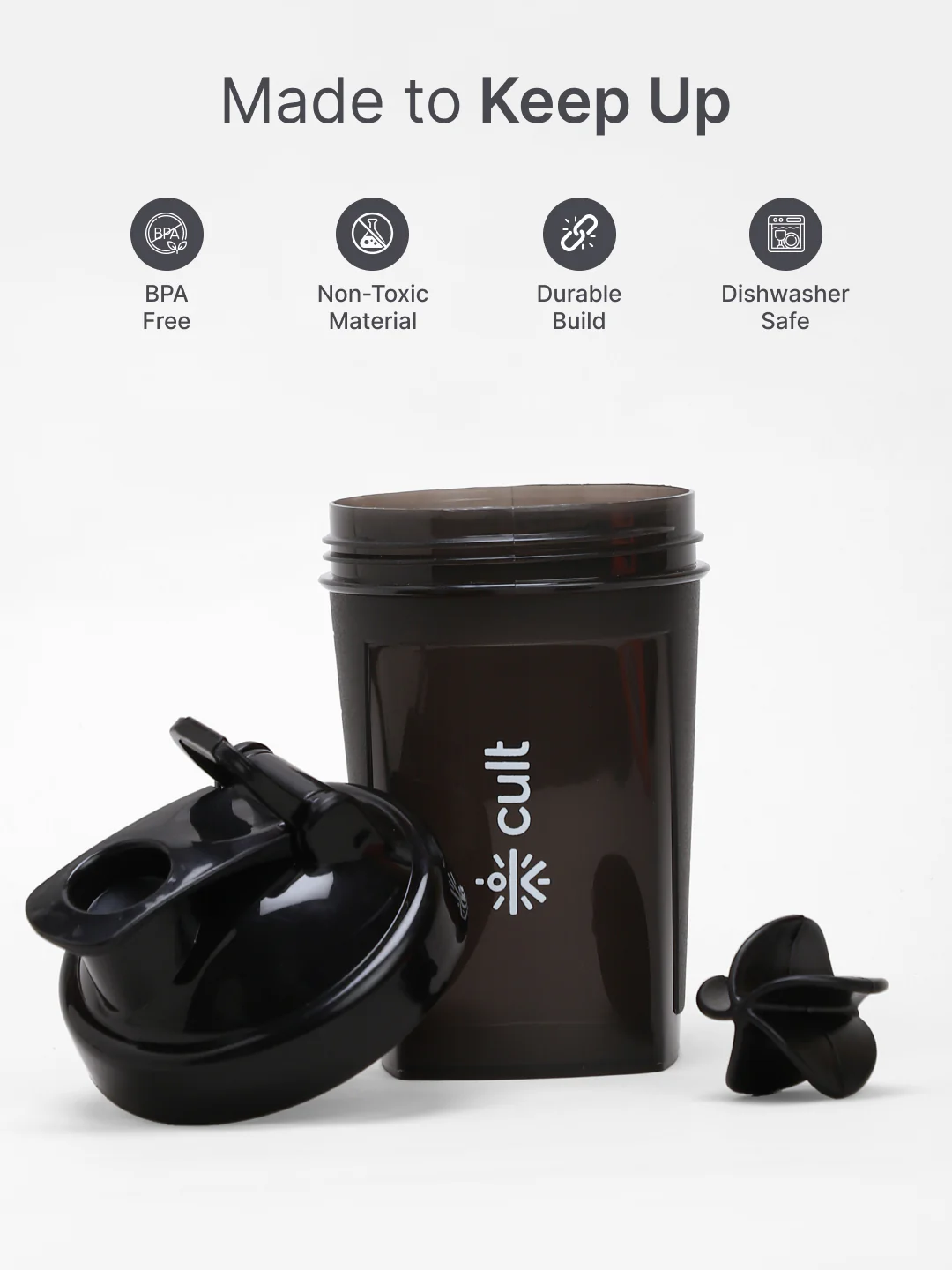 Compact 12L Gym Bag with Shoulder Strap Grey & 500ml Shaker Bottle with Mixer Ball Black - Image 4