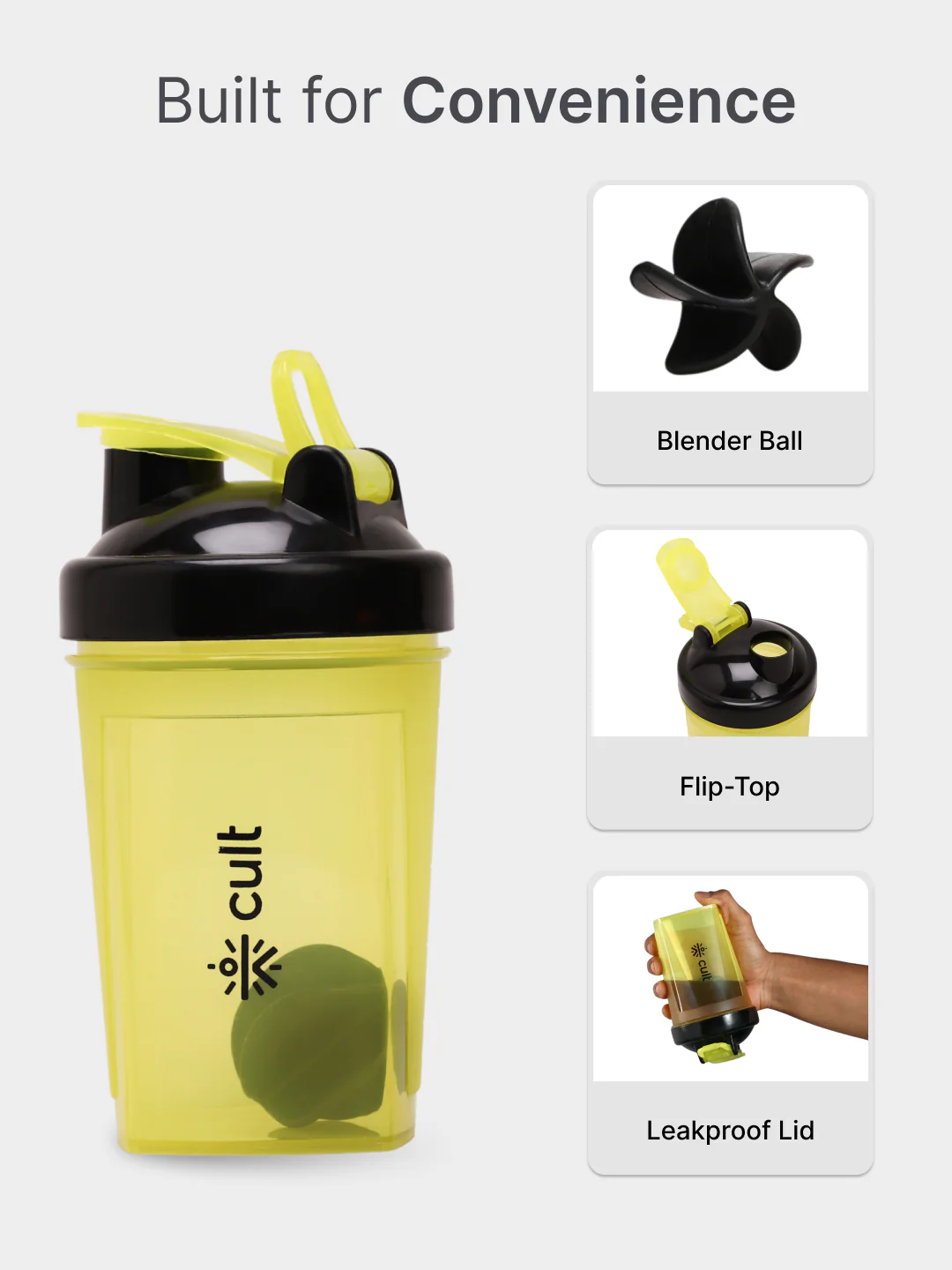 Compact 12L Gym Bag with Shoulder Strap Grey & 500ml Shaker Bottle with Mixer Ball Yellow - Image 4