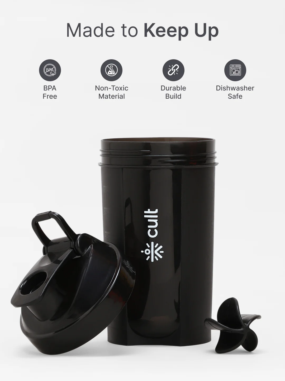 Compact 12L Gym Bag with Shoulder Strap Grey & 600ml Shaker Bottle with Mixer Ball Black - Image 4