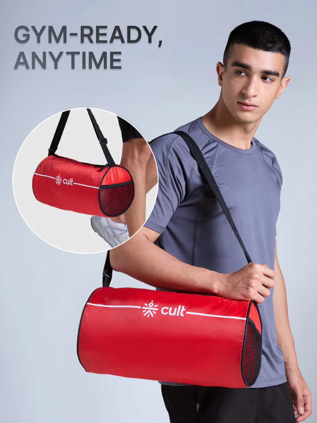 Compact 12L Gym Bag with Shoulder Strap Red & 600ml Shaker Bottle with Mixer Ball Blue - Image 7