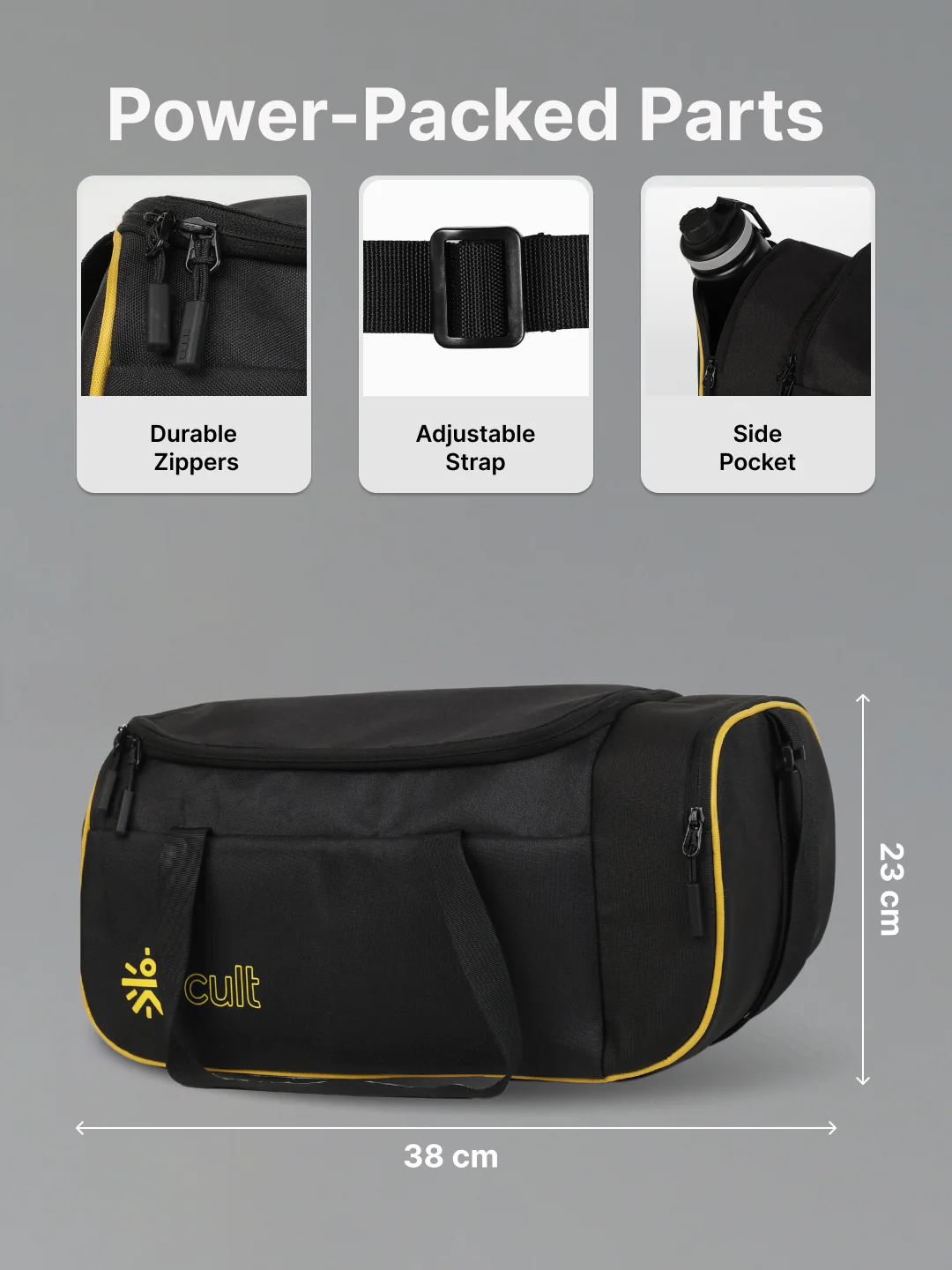 Compact 25L Duffle Bag with Shoulder Strap (Black) & 500ml Shaker Bottle with Mixer Ball (Blue) - Image 6