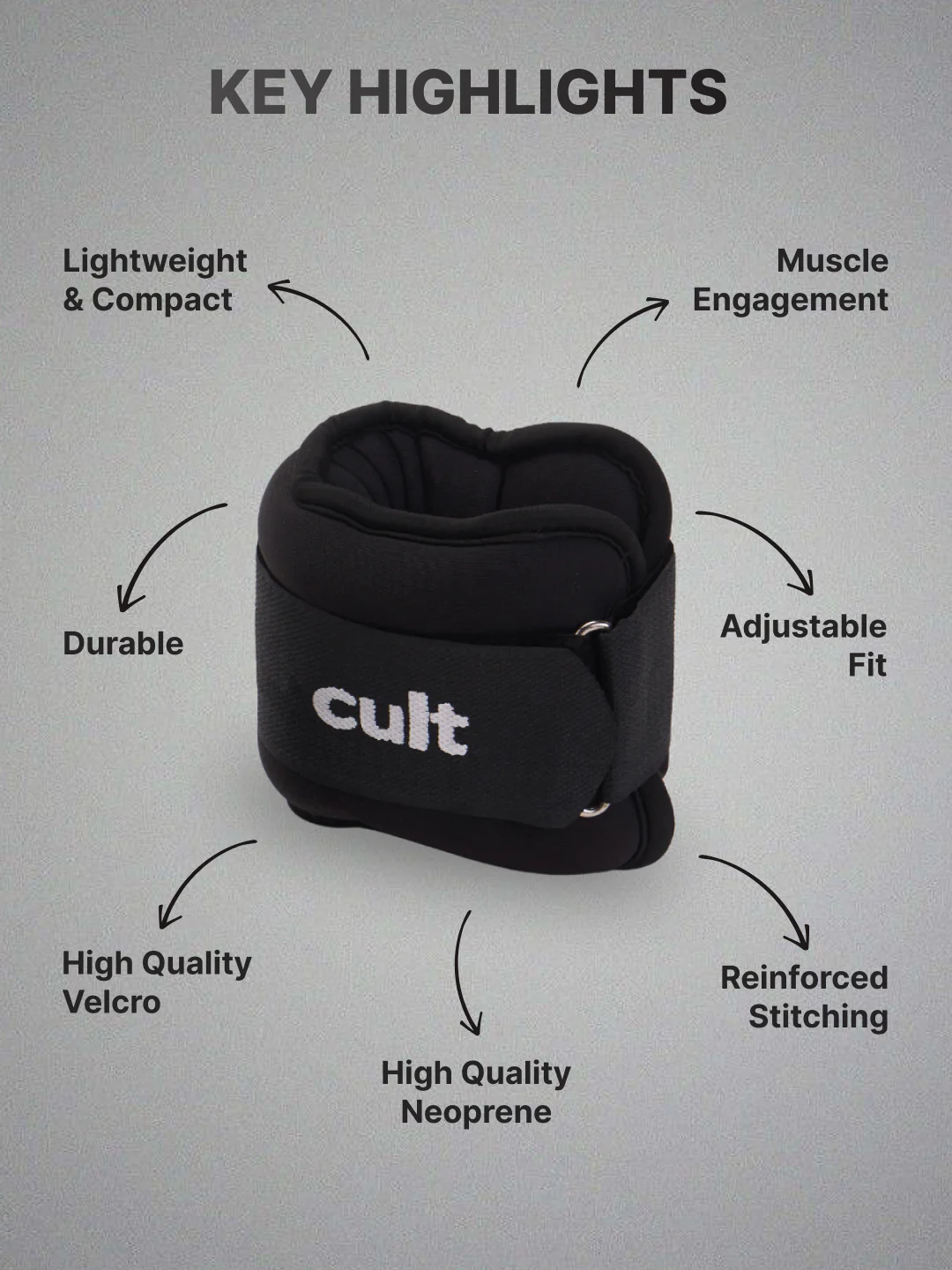 cult Ankle Weight Band Black For Gym and Training Resistance Bands for Men & Women Pair of 2 (0.5 kg each) - Image 3