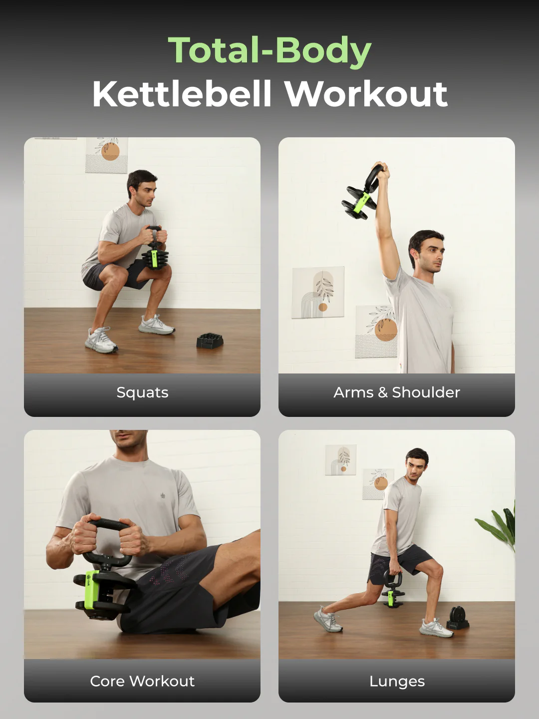 Cult 10Kg Adjustable Kettlebell | 12 Weight Options (1kg-10kg) | One-Hand 1-Second Dial | Compact & Durable Home Gym Kettlebell - Black - Image 6