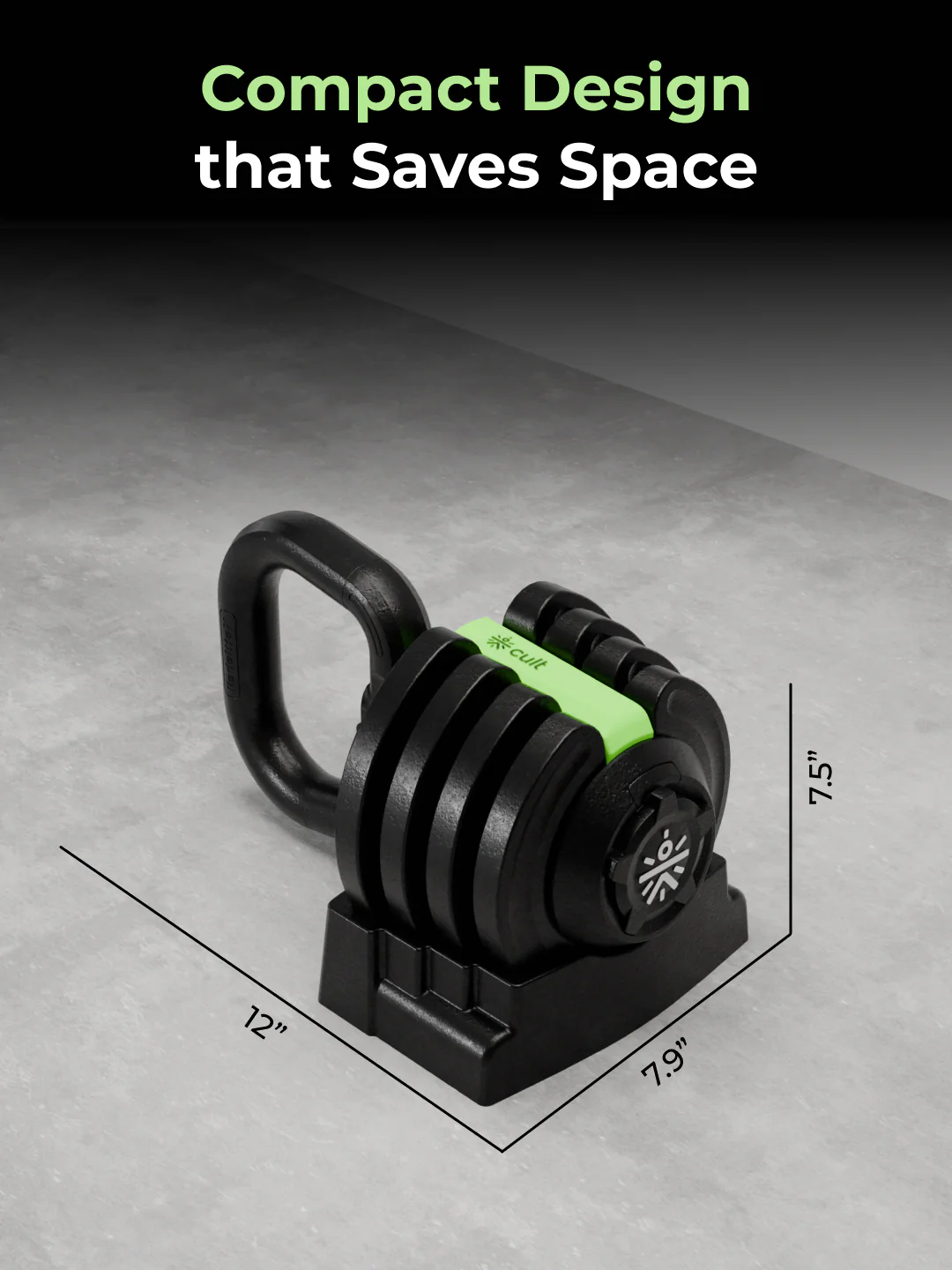 Cult 10Kg Adjustable Kettlebell | 12 Weight Options (1kg-10kg) | One-Hand 1-Second Dial | Compact & Durable Home Gym Kettlebell - Black - Image 8