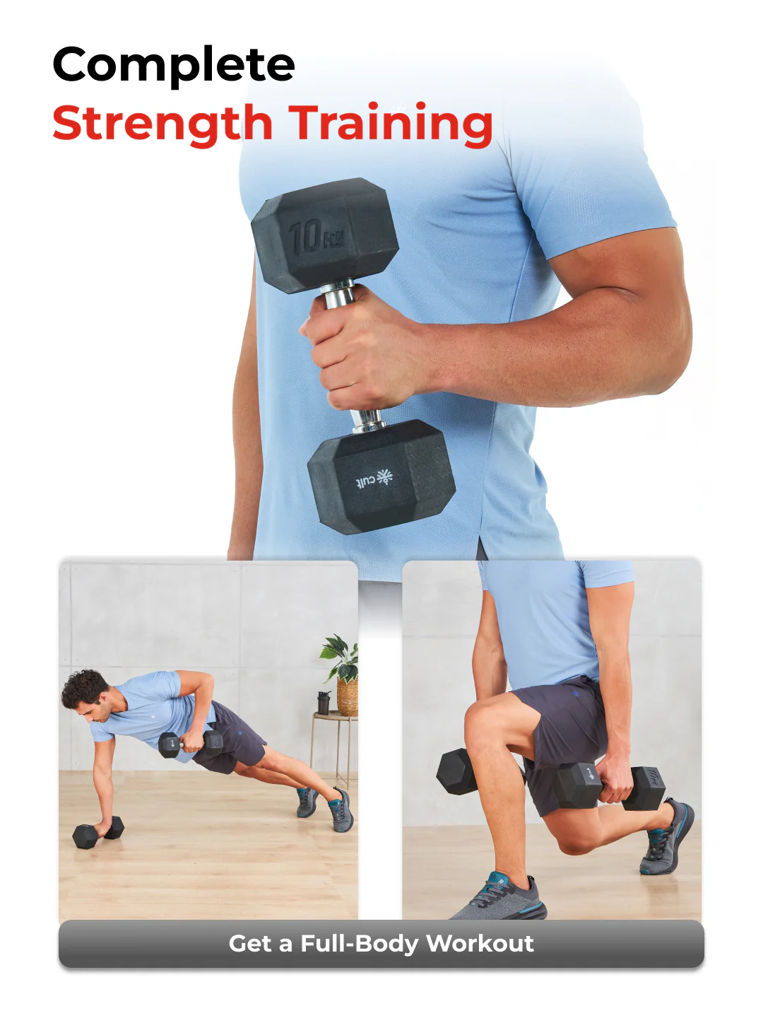 Cult 10Kg Hex Dumbbells For Home & Gym Exercises, Set of 2, (Black) - Image 5