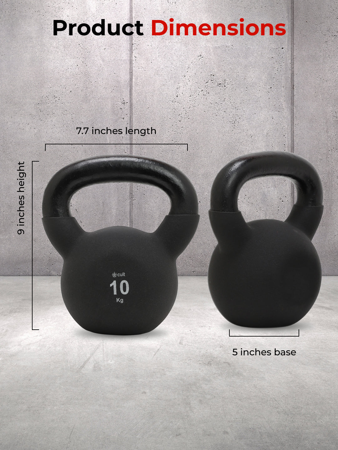 Cult 10kg Neoprene Anti-Slip Grip Kettlebell for Home Workout - Black - Image 6